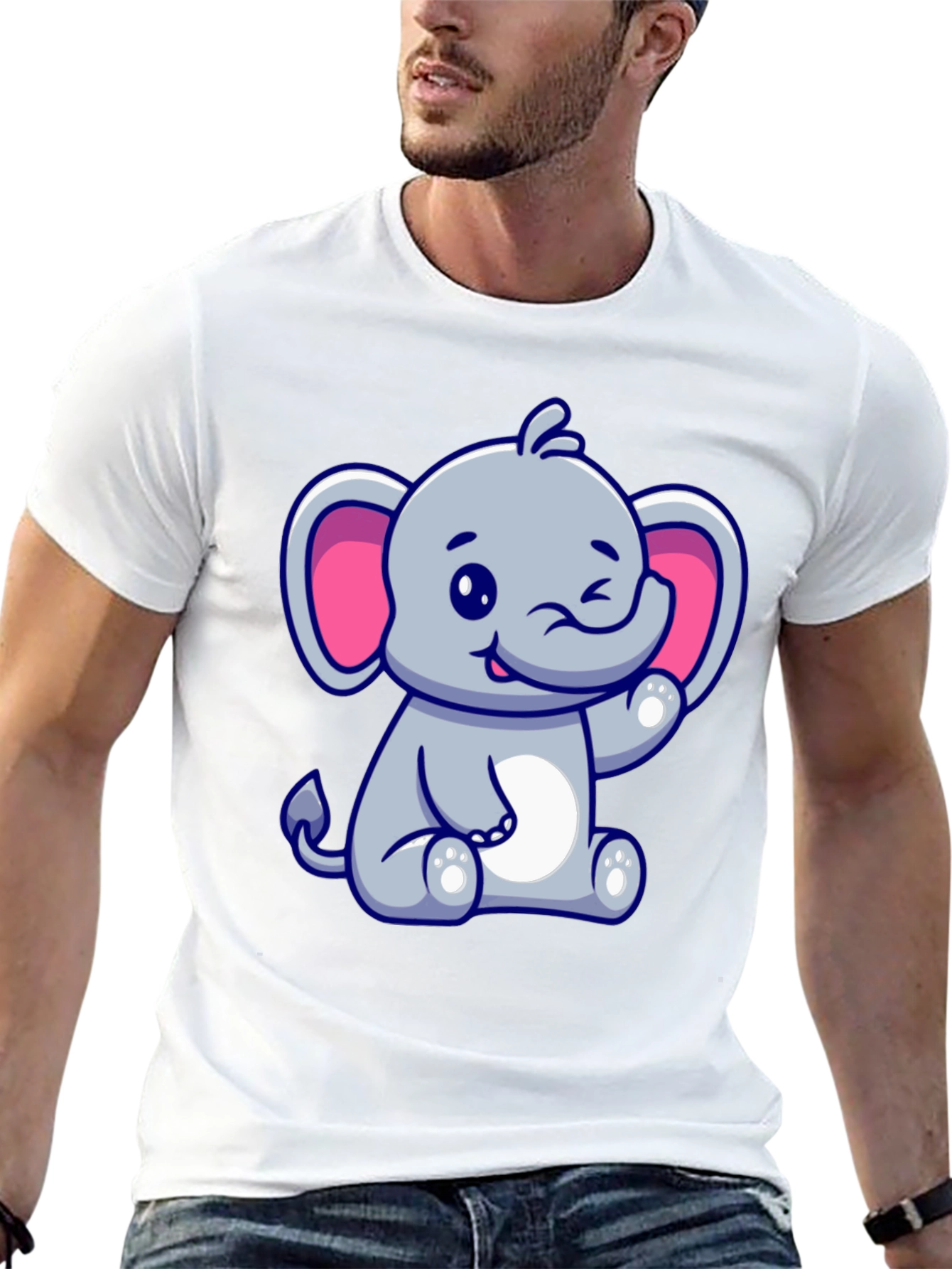 Black Cute Cartoon Elephant Graphic Tee - Black Cotton Shirt view 13
