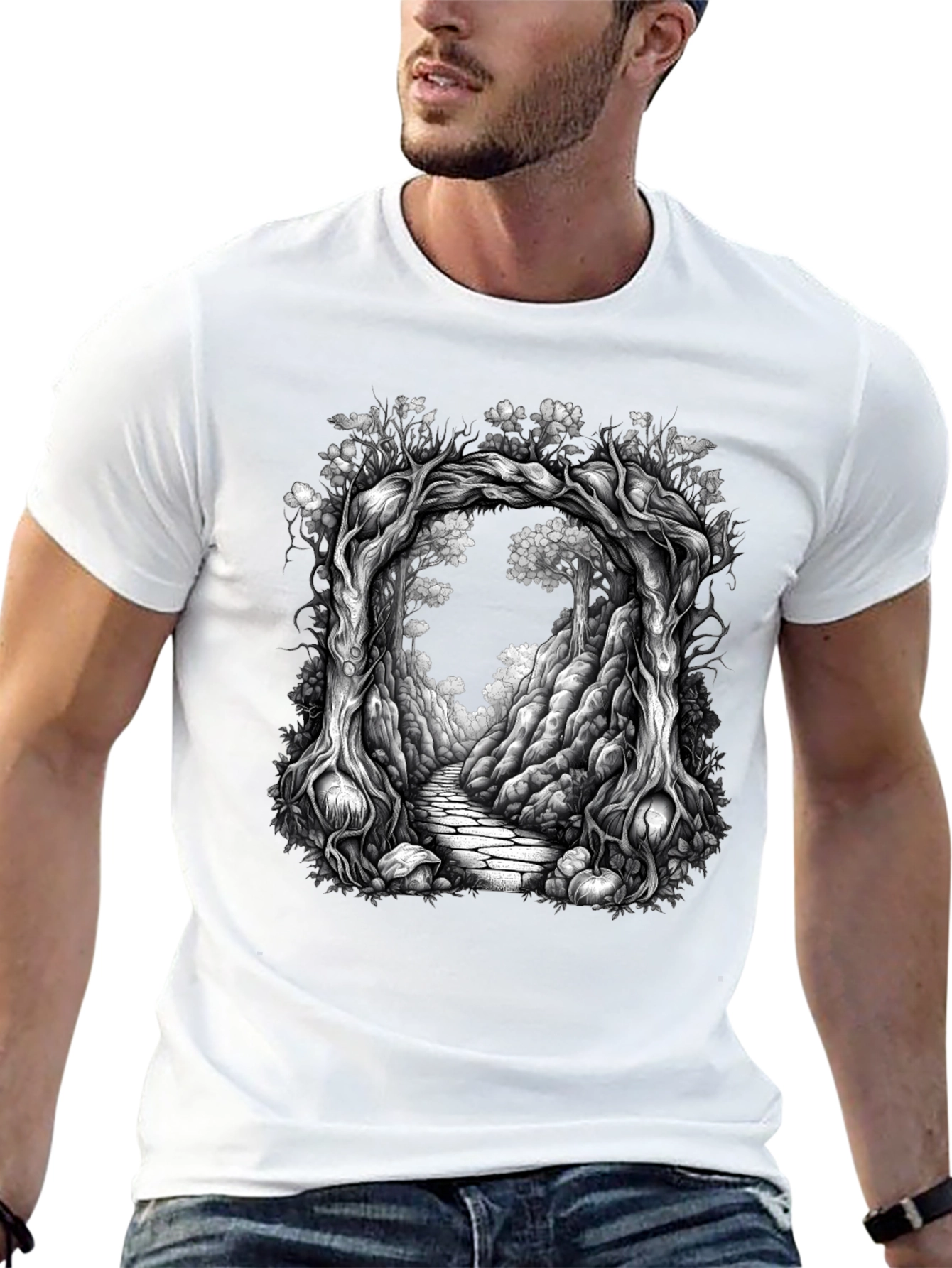 Black Enchanted Forest Tree Archway Graphic Tee view 13