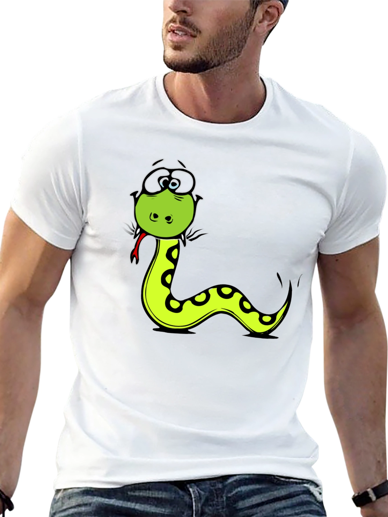 Black Funny Snake Cartoon Graphic T-Shirt view 13