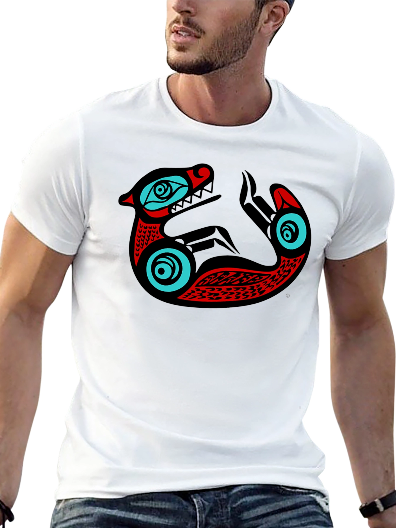 Black Native Style Sea Serpent Graphic Black T-Shirt view 13