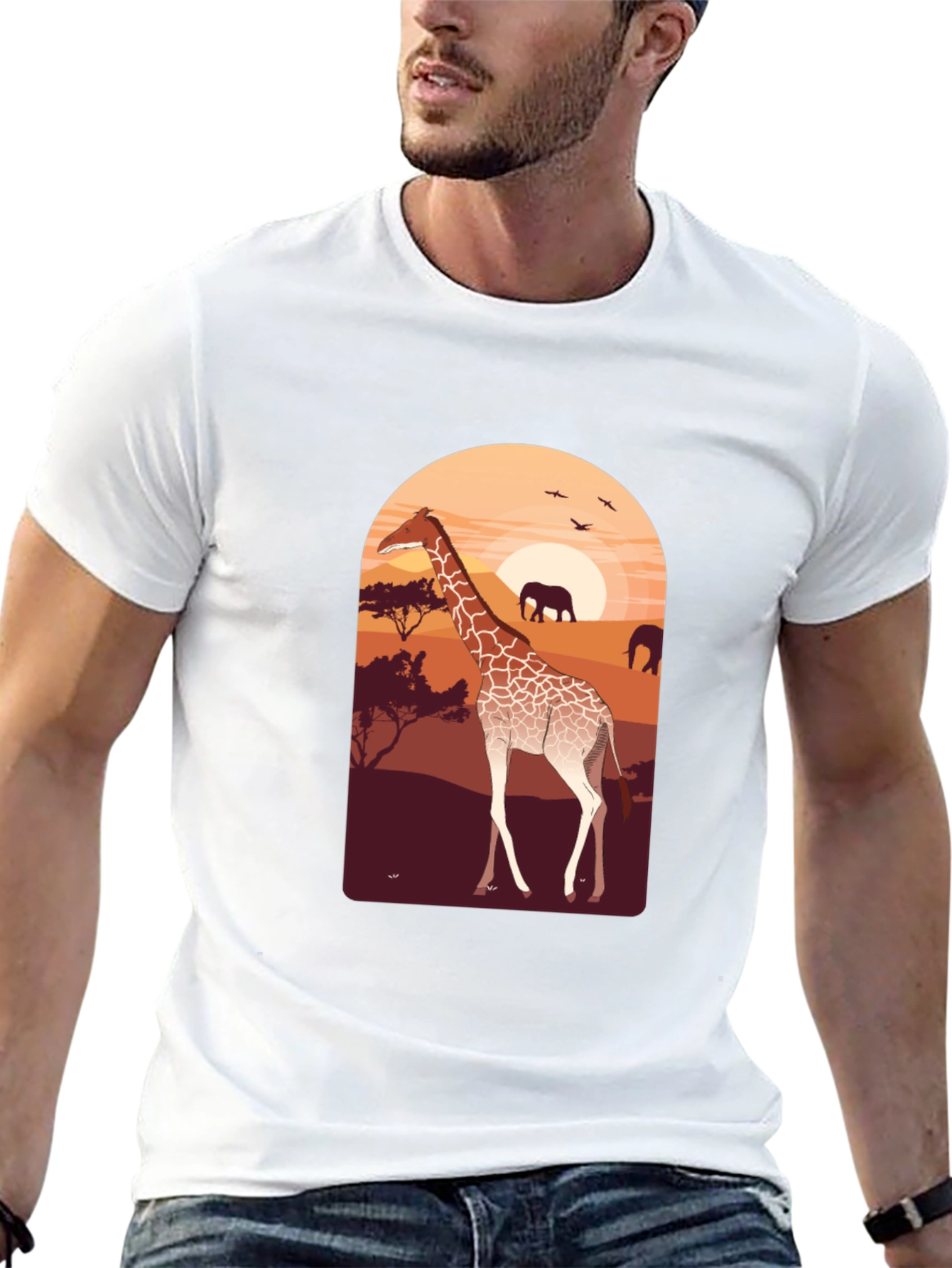 Black Safari Giraffe Graphic Tee - Unisex Black T-Shirt view 13