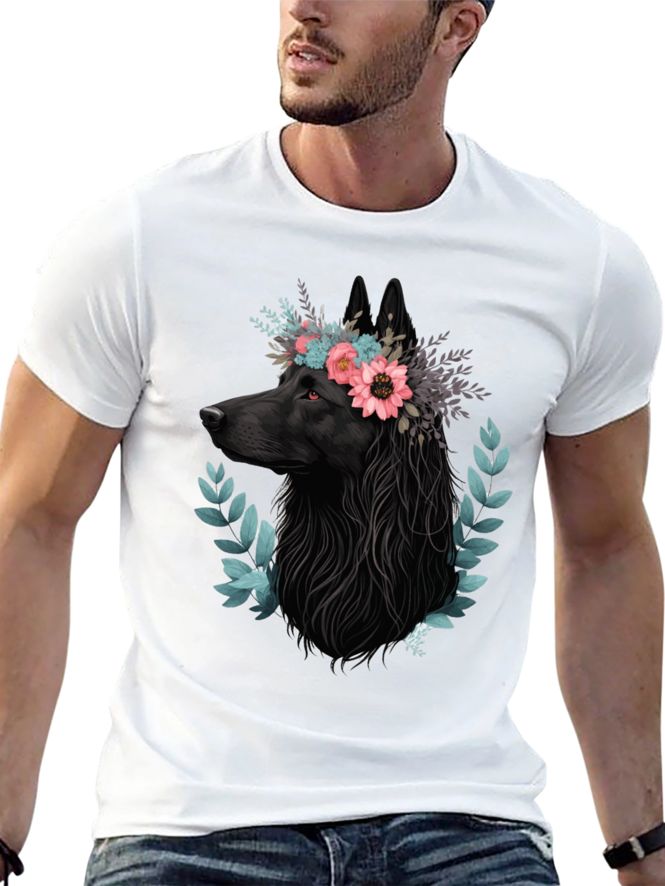 Black Black Wolf Floral Crown T-Shirt view 13