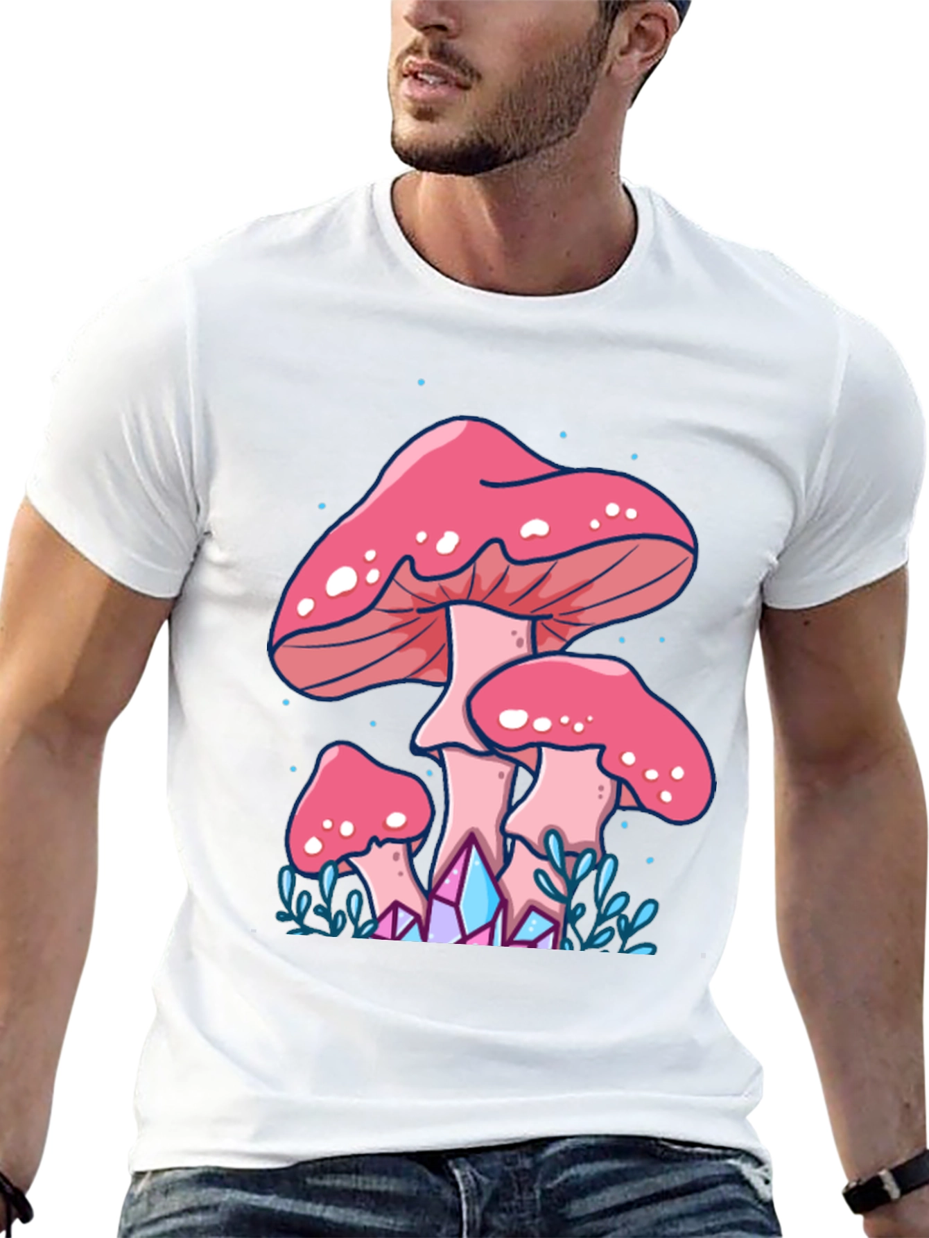 Black Mushroom Graphic Tee - Trippy Forest Design view 13