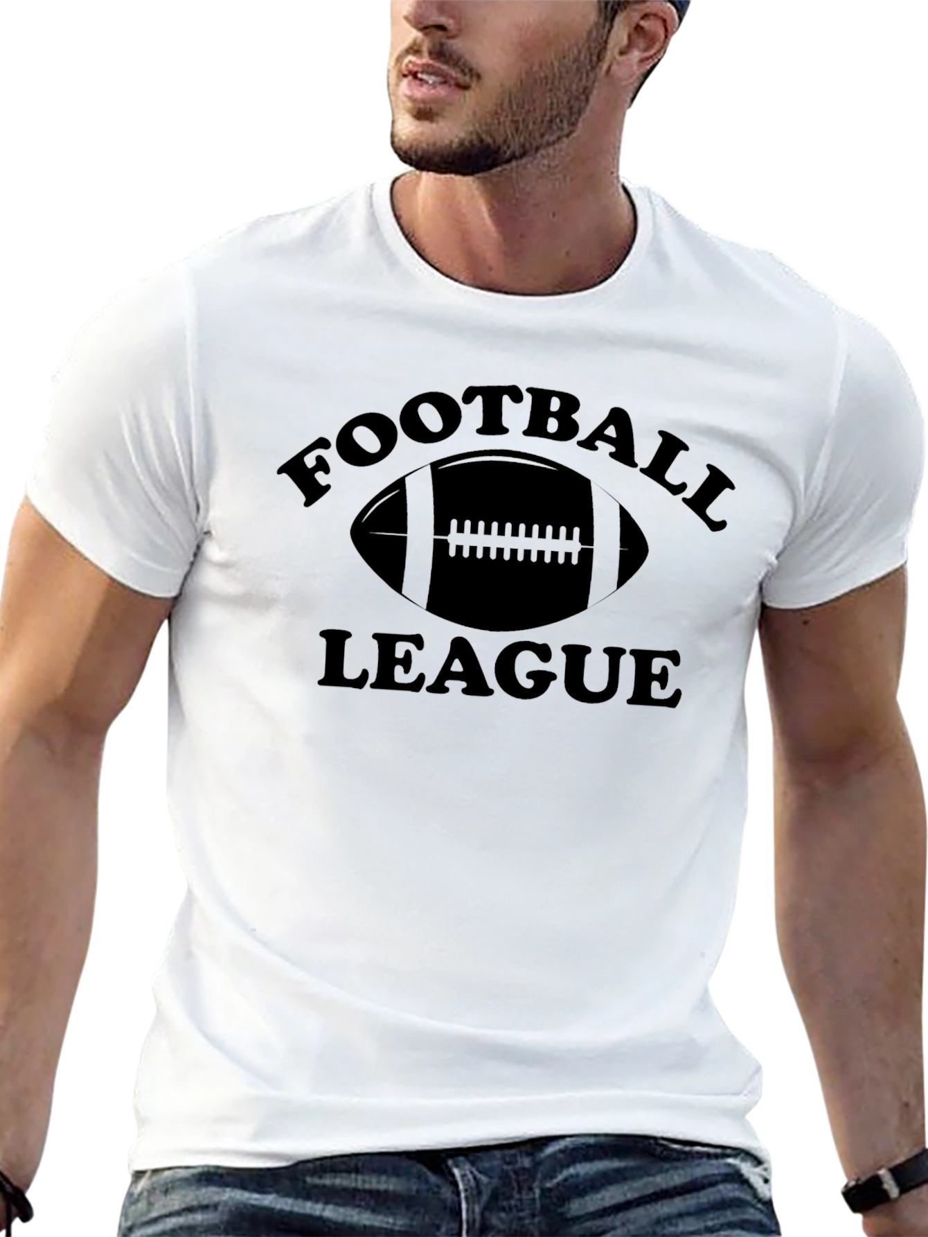 Black Football League Graphic Tee - Classic Black Cotton T-Shirt view 13