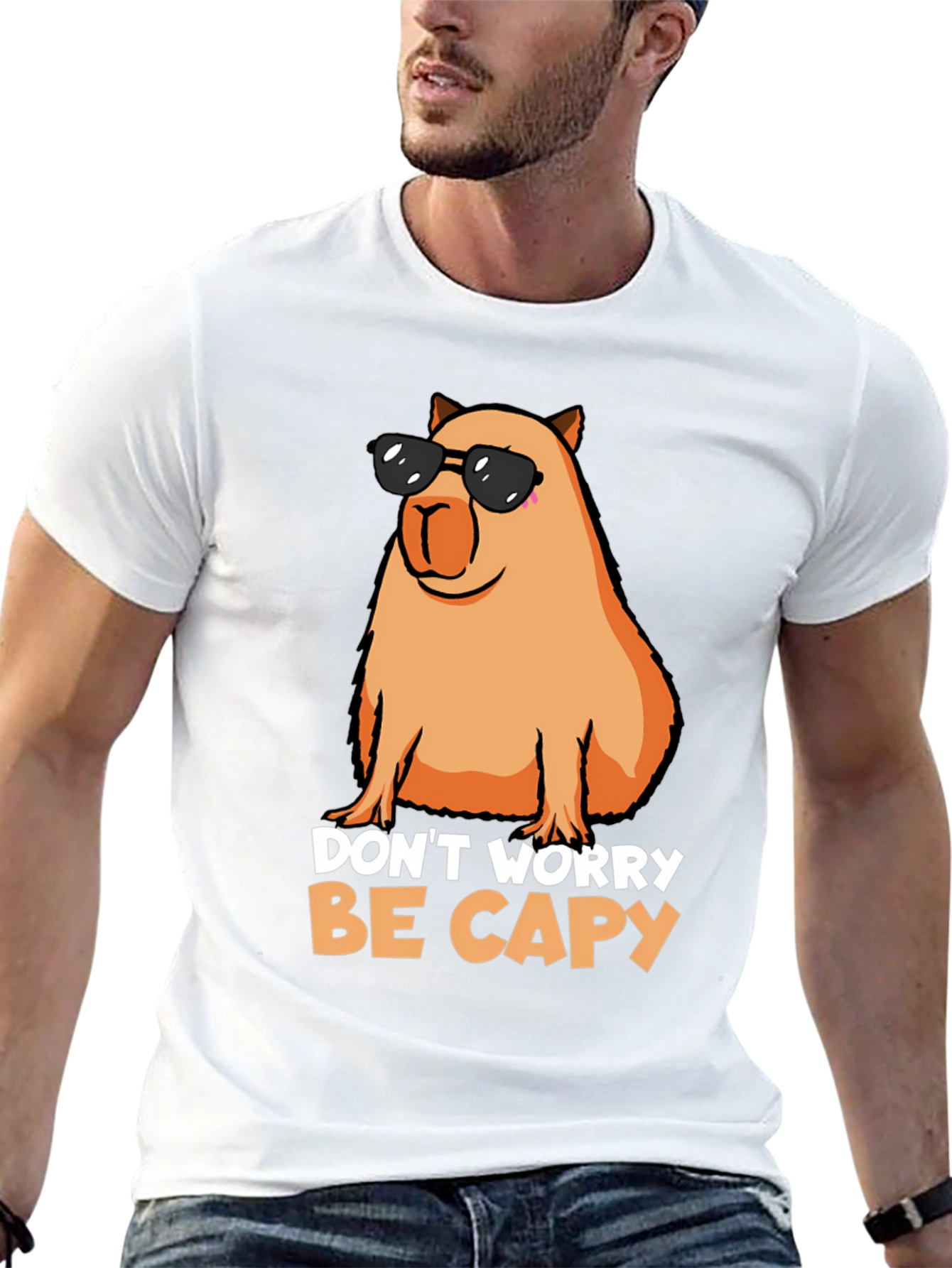 Black Don't Worry Be Capy T-Shirt view 13