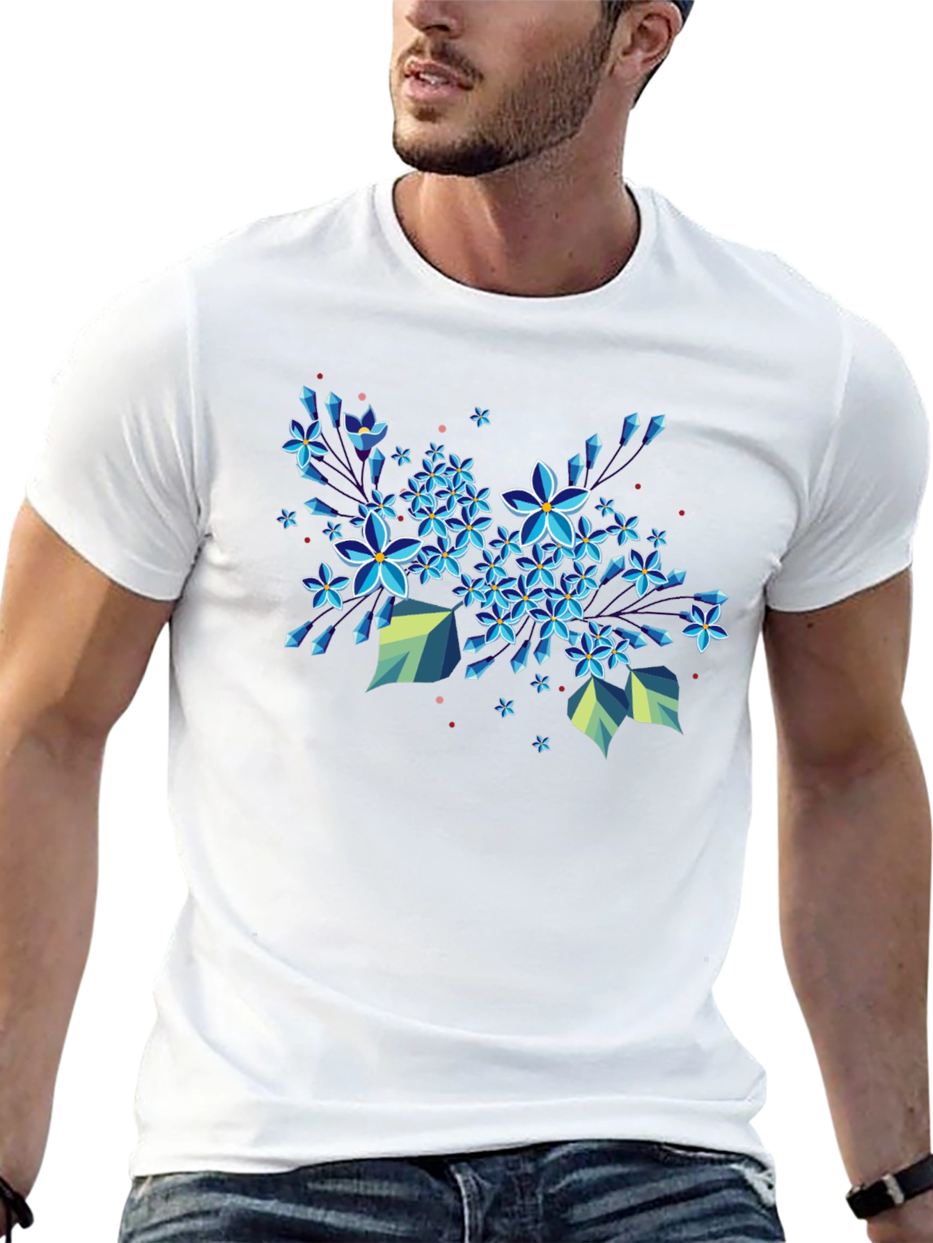 Black Floral Burst Graphic Tee - Modern Geometric Design view 13