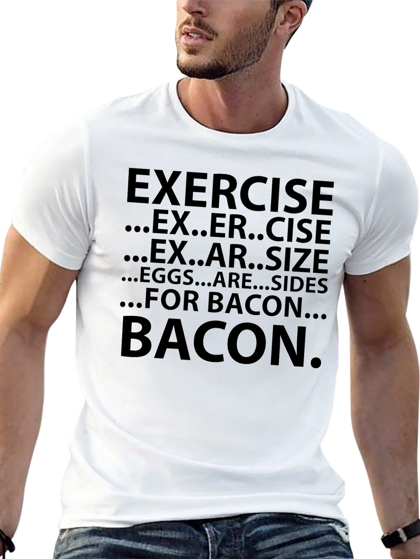 Black Exercise for Bacon Funny Men's T-Shirt view 13
