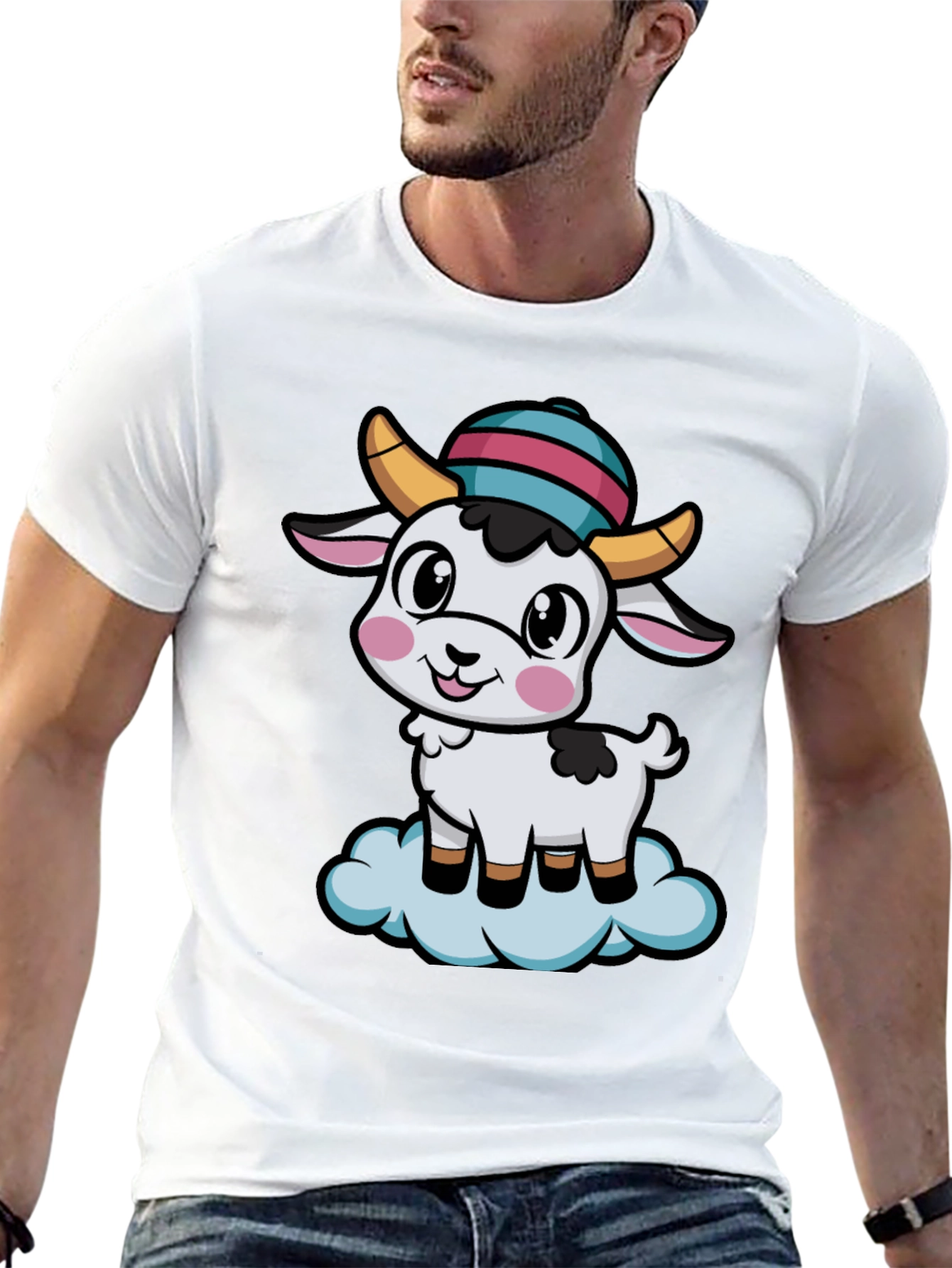Black Cute Goat Cartoon T-Shirt view 13