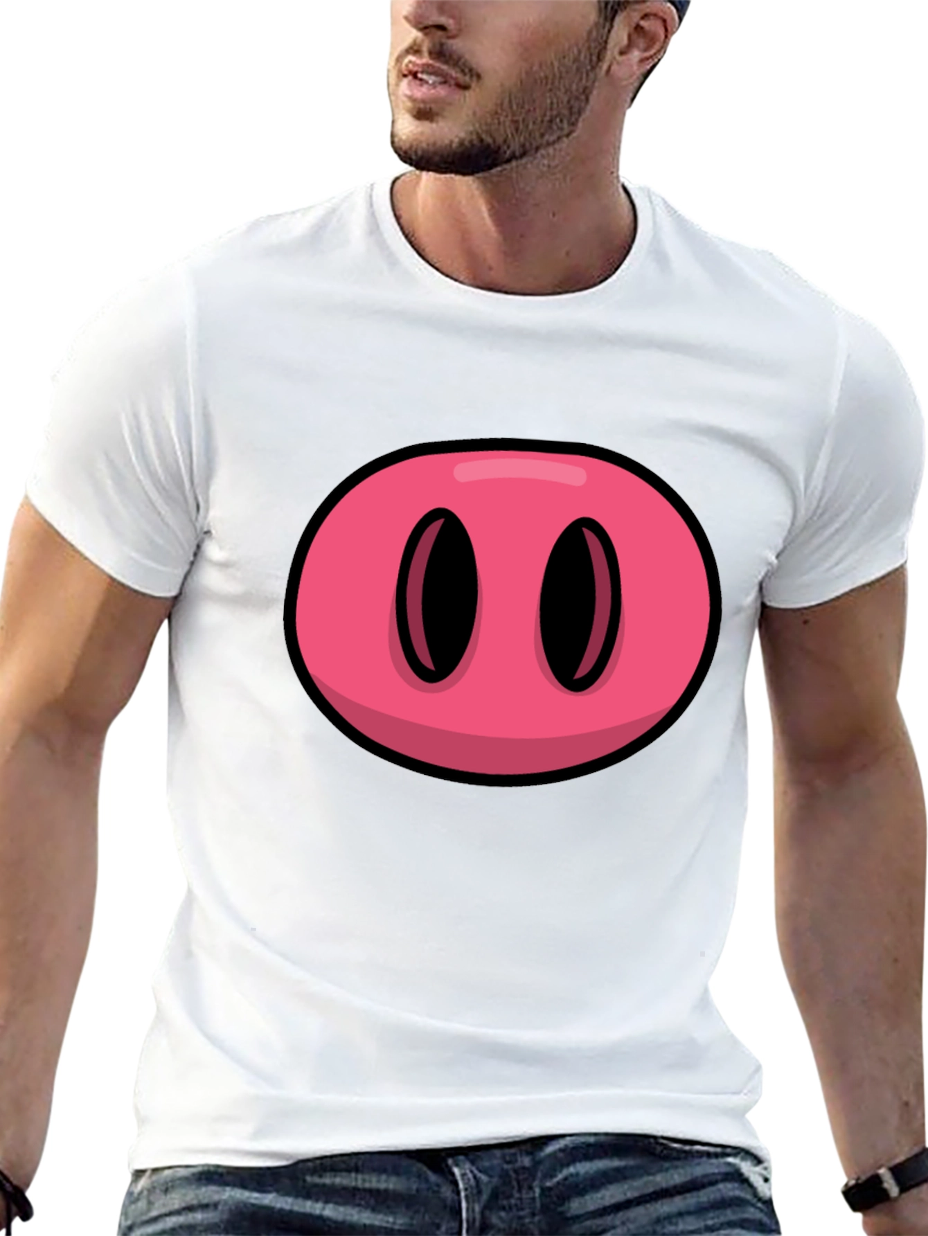 Black Cartoon Pig Nose Graphic Black T-Shirt view 13