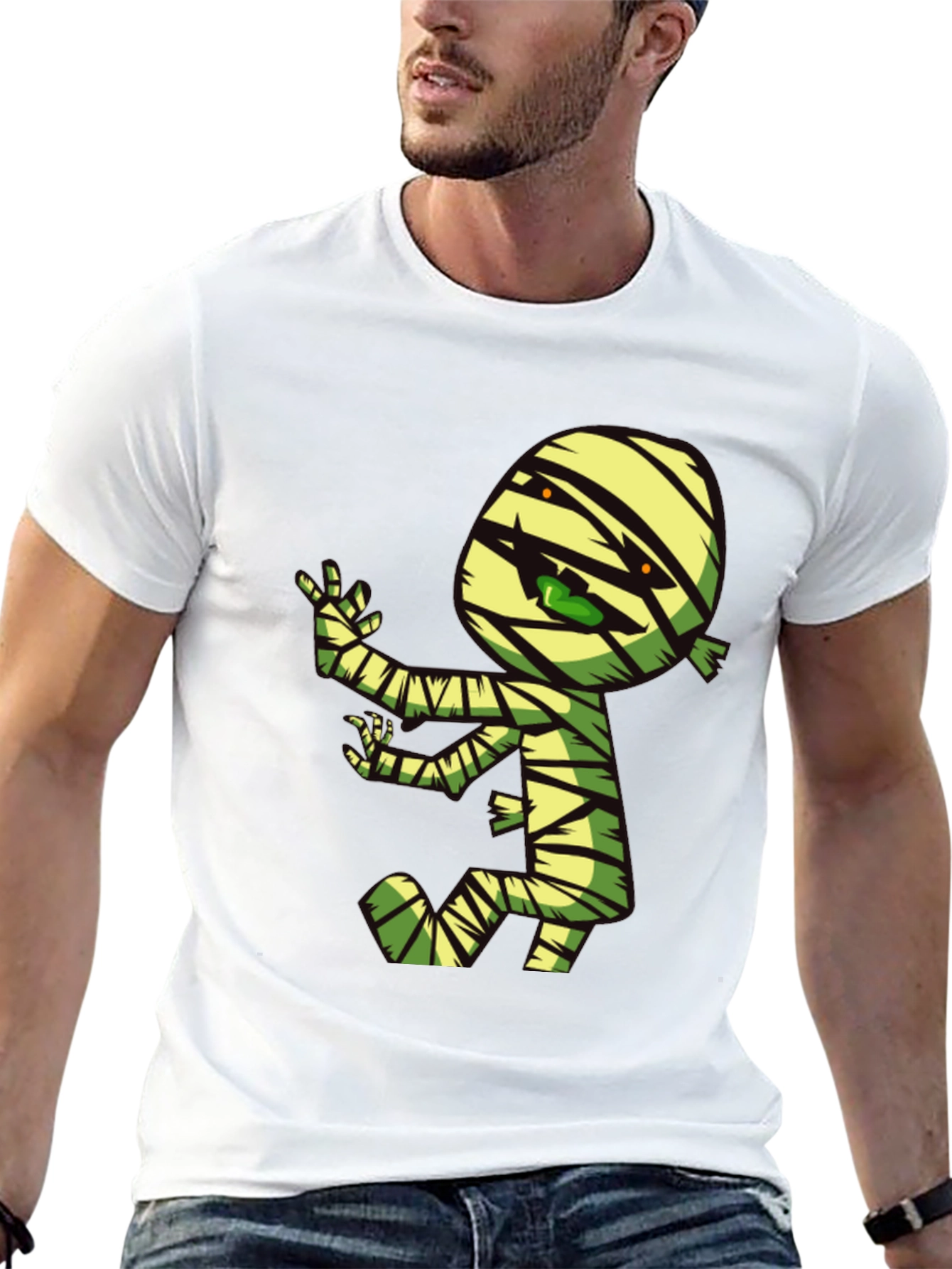 Black Cartoon Mummy Graphic T-Shirt - Spooky Fun! view 13