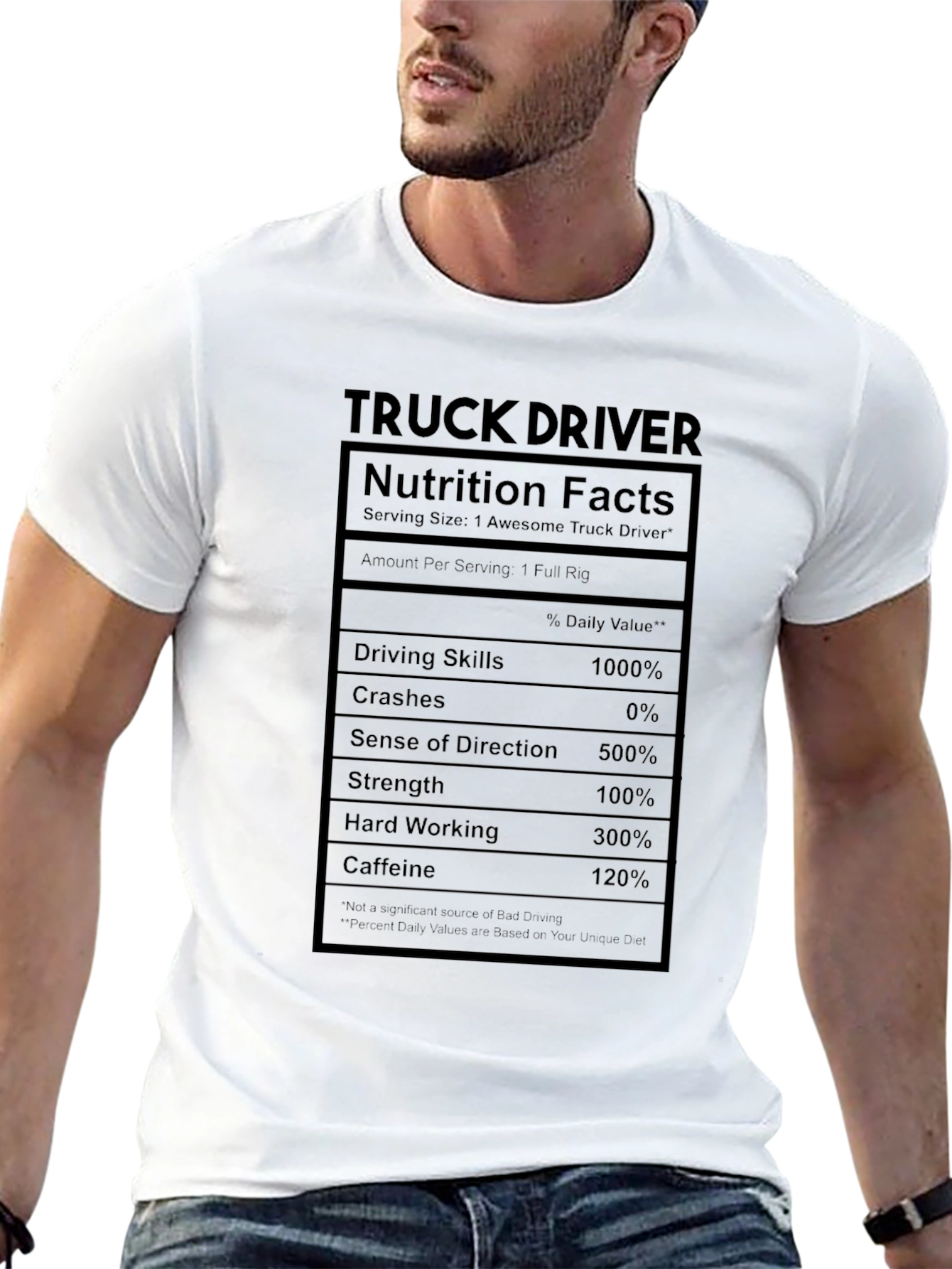 Black Truck Driver Nutrition Facts Graphic T-Shirt view 13