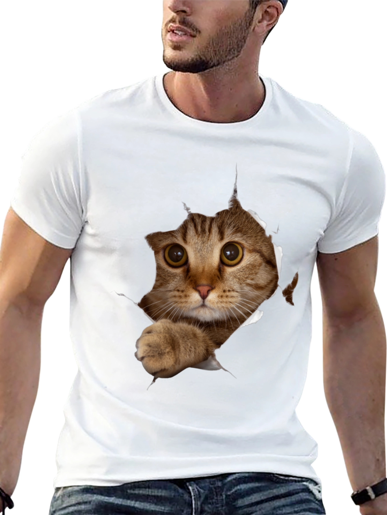 Black Cat Peeking T-Shirt - 3D Graphic Tee view 13