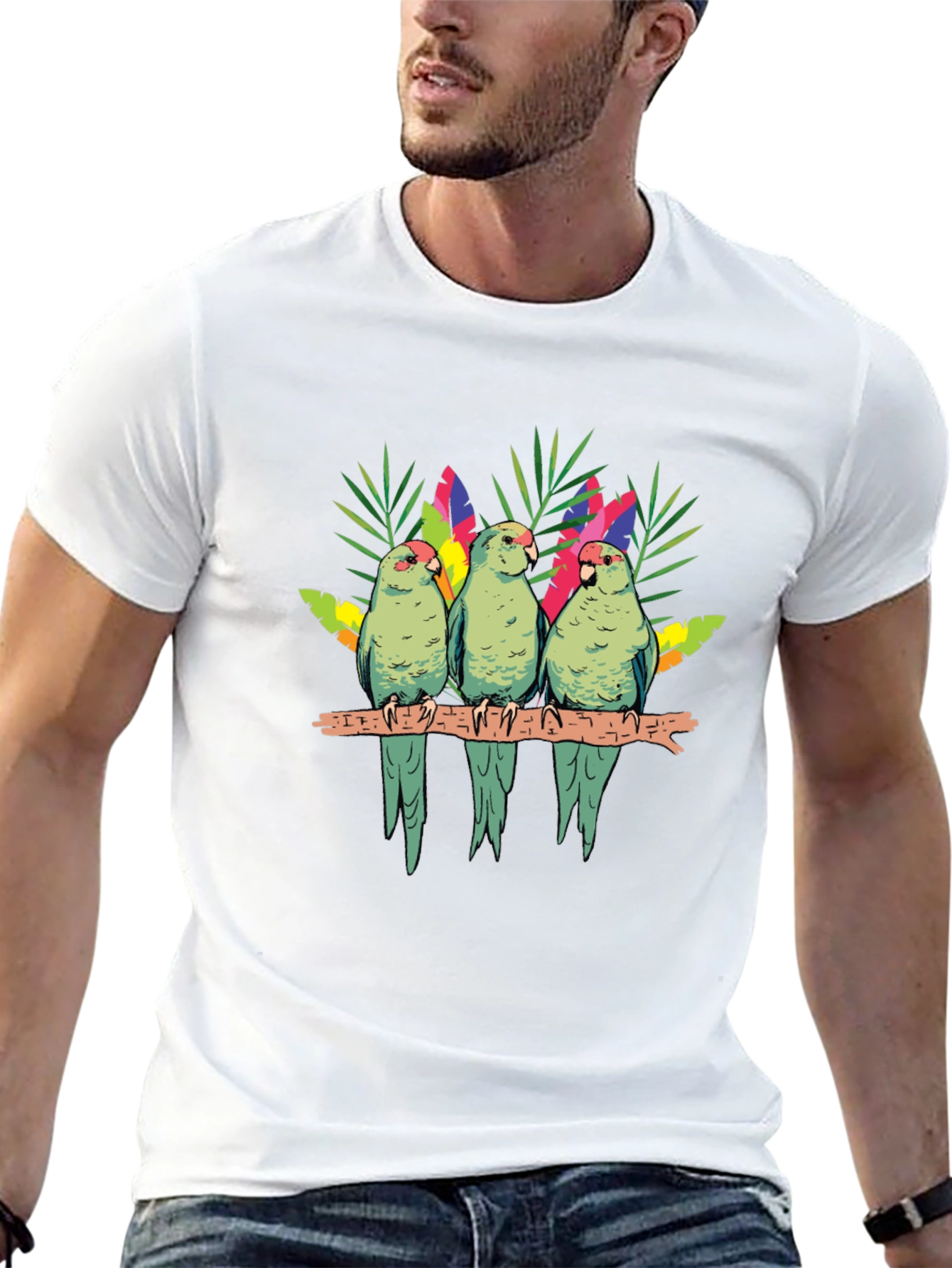 Black Parrot Trio Graphic Tee - Tropical Bird Shirt view 13