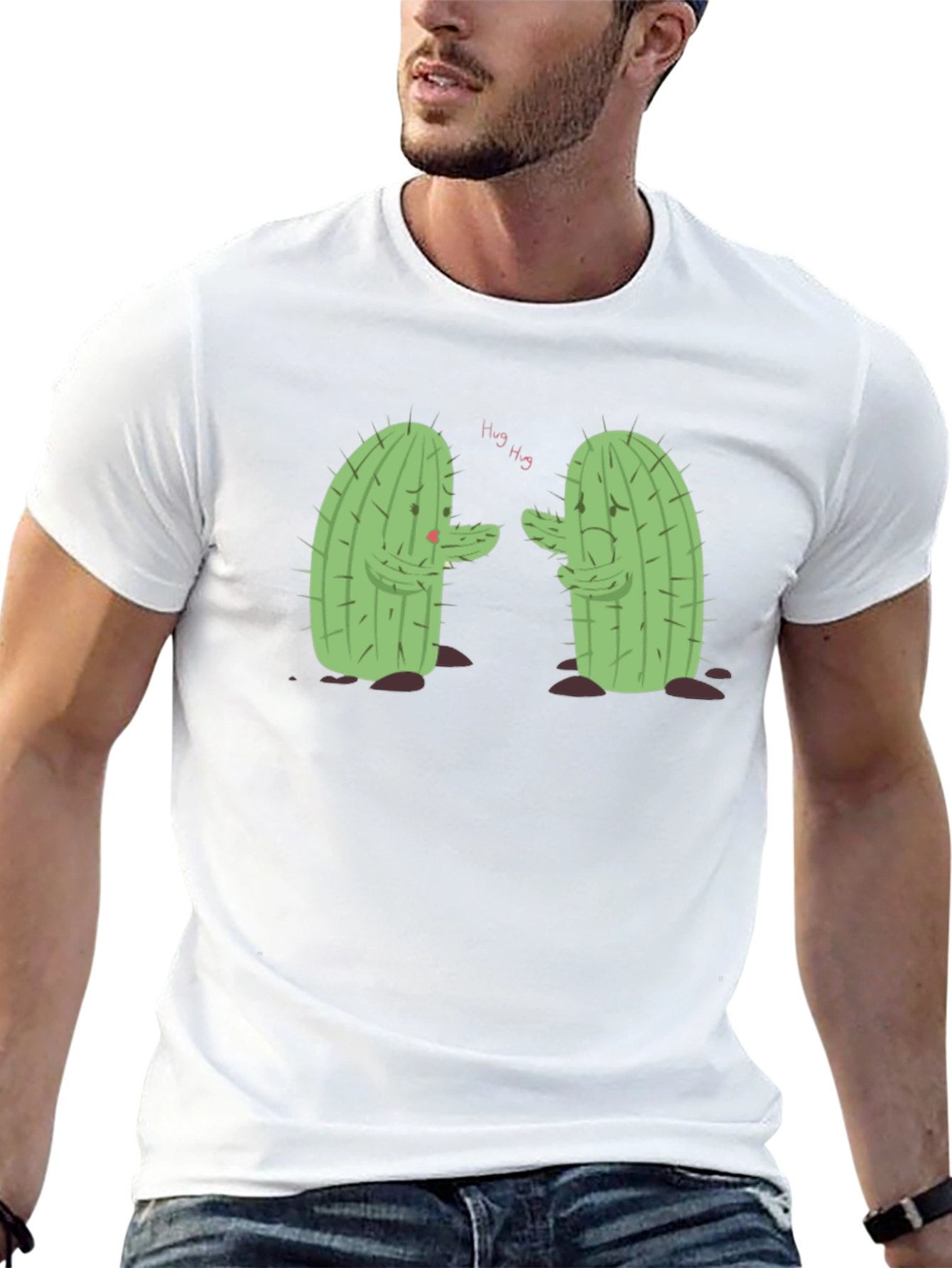 Black Sad Cactus Hug T-Shirt - Funny Graphic Tee view 13