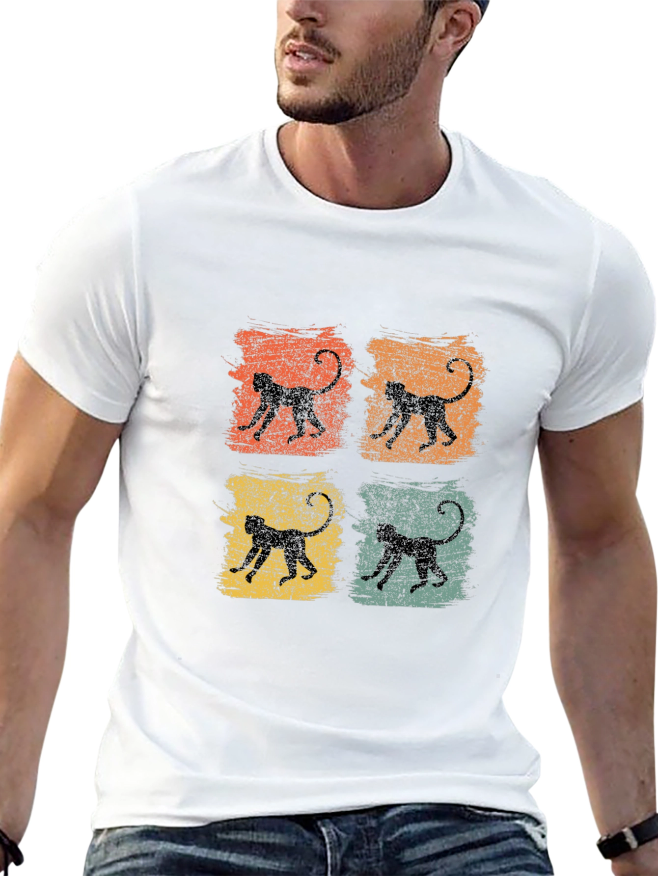 Black Retro Monkey Graphic Tee - Vintage Animal Print T-Shirt view 13