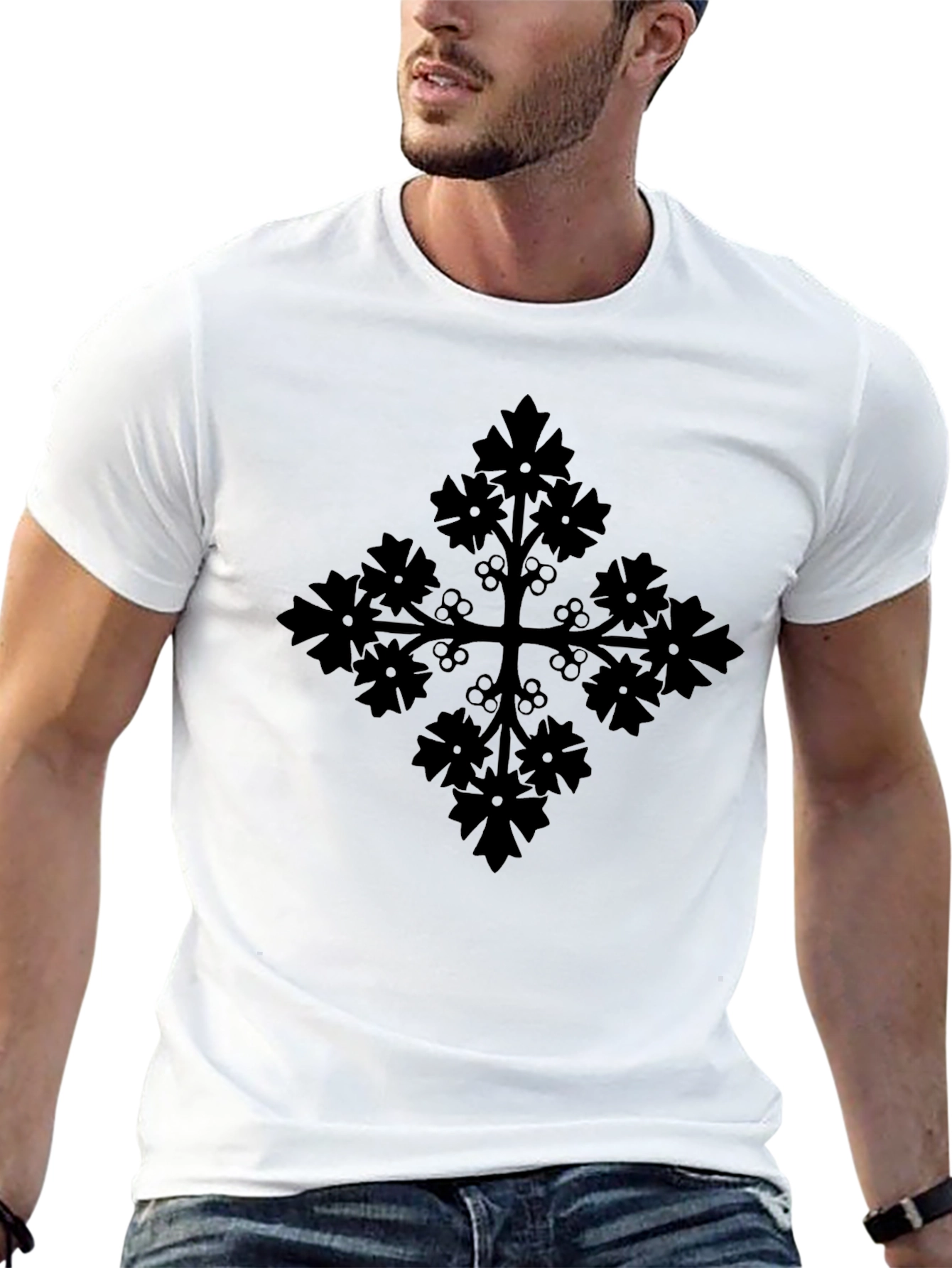 Black Black Tee with Floral Cross Design view 13