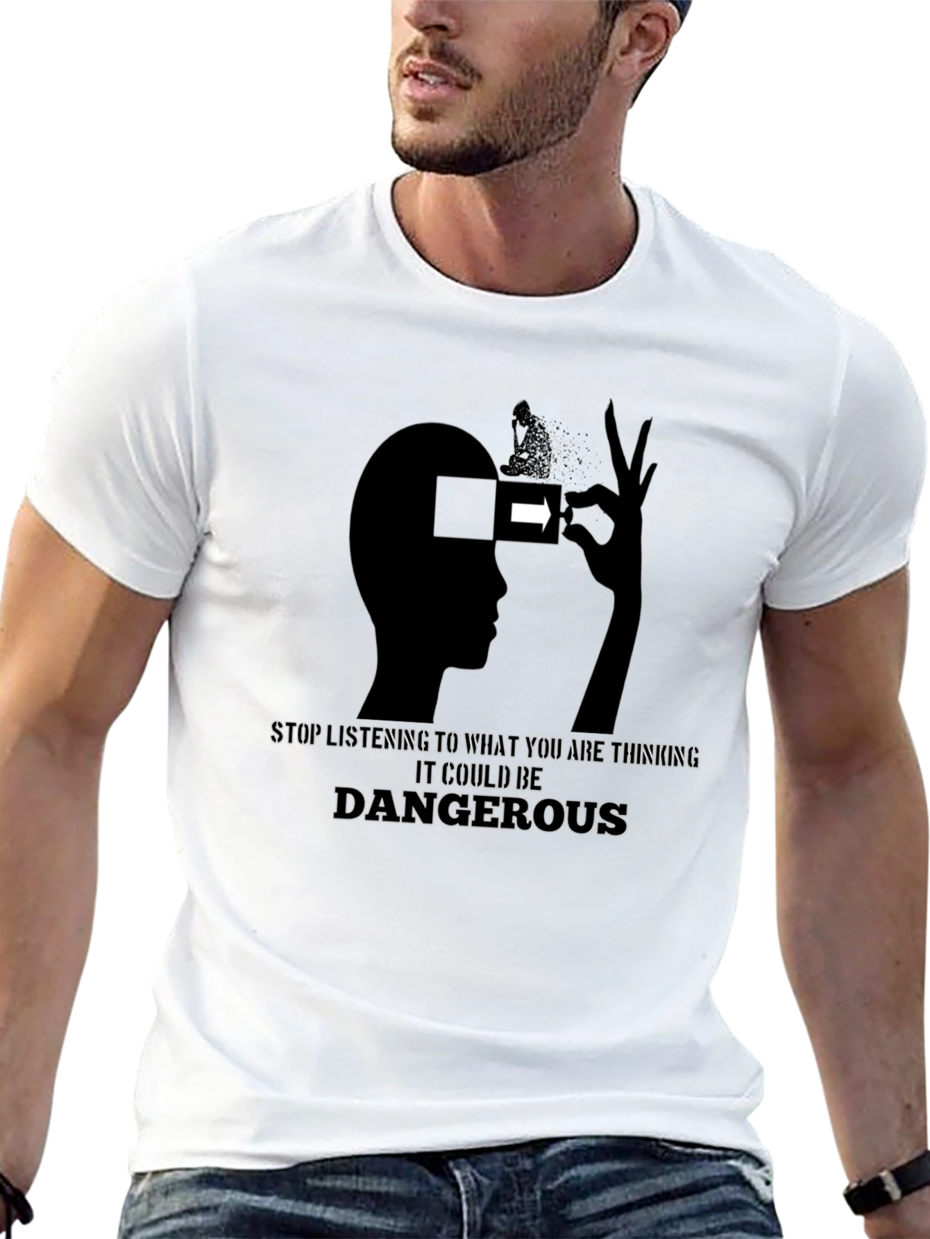 Black Stop Thinking Tee - Graphic Print Black T-Shirt view 13