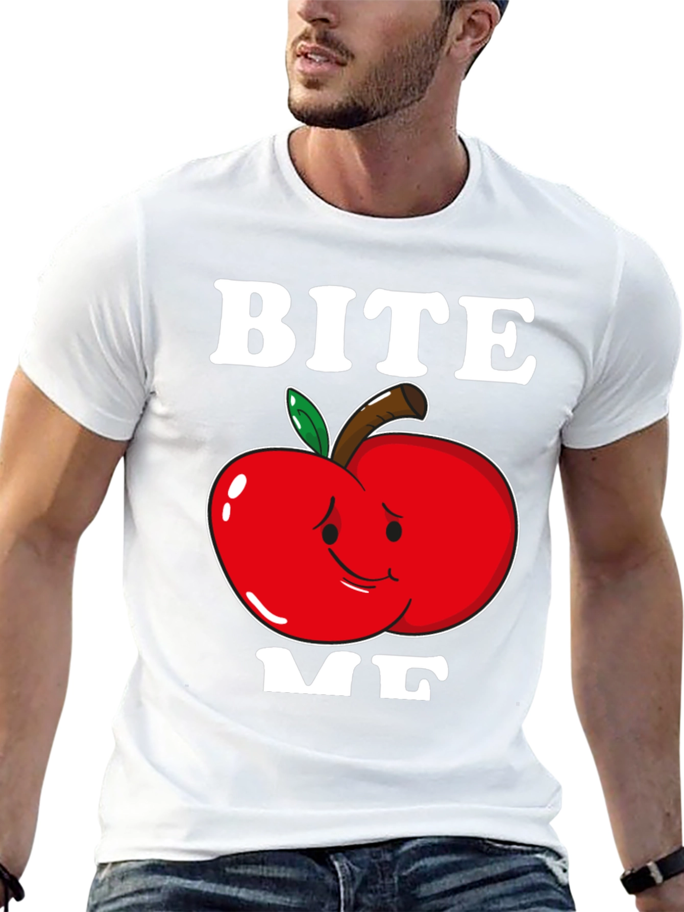 Black Bite Me Apple T-Shirt - Funny Graphic Tee view 13