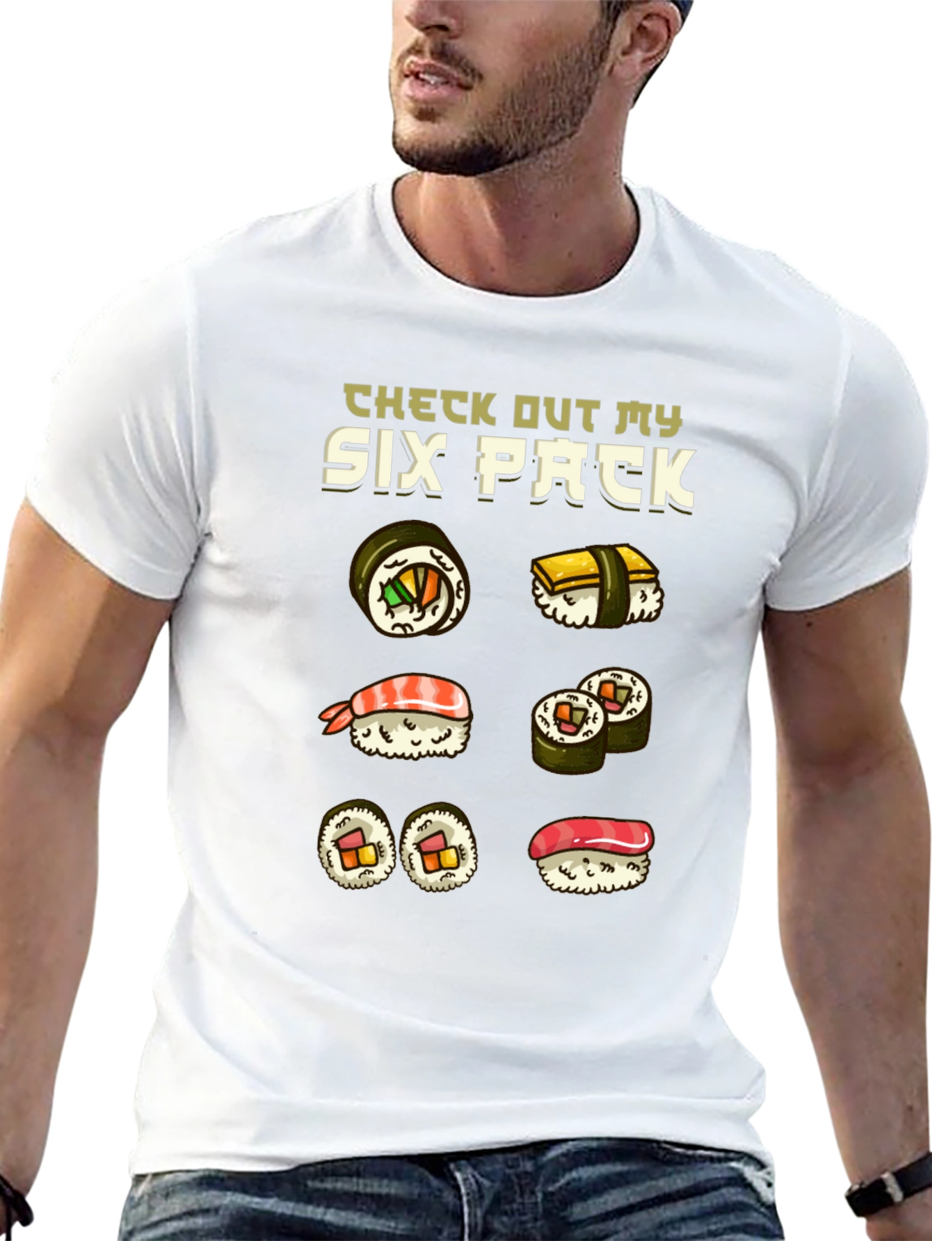 Black Sushi Six Pack Funny T-Shirt view 13