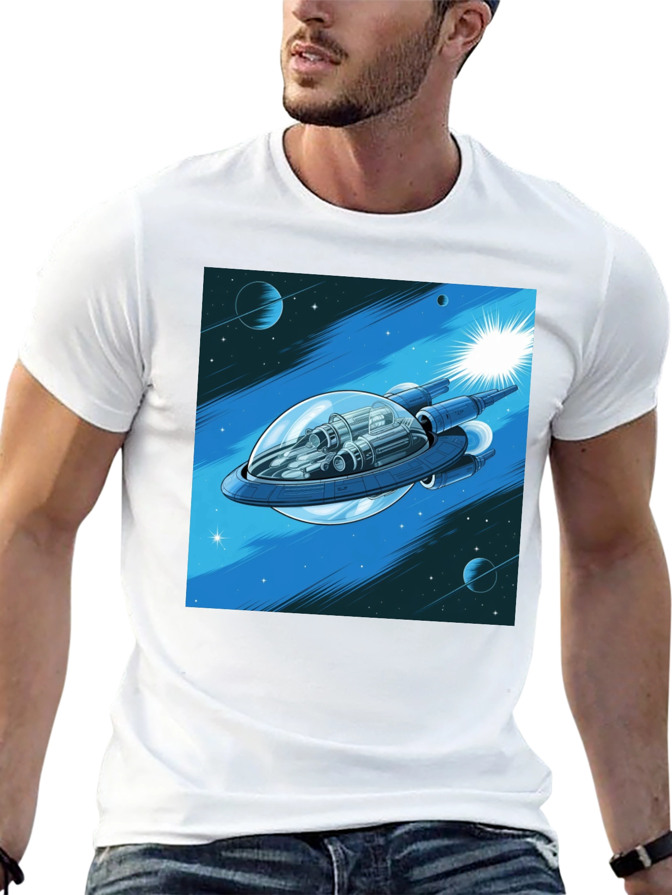 Black Sci-Fi Spaceship Graphic T-Shirt view 13