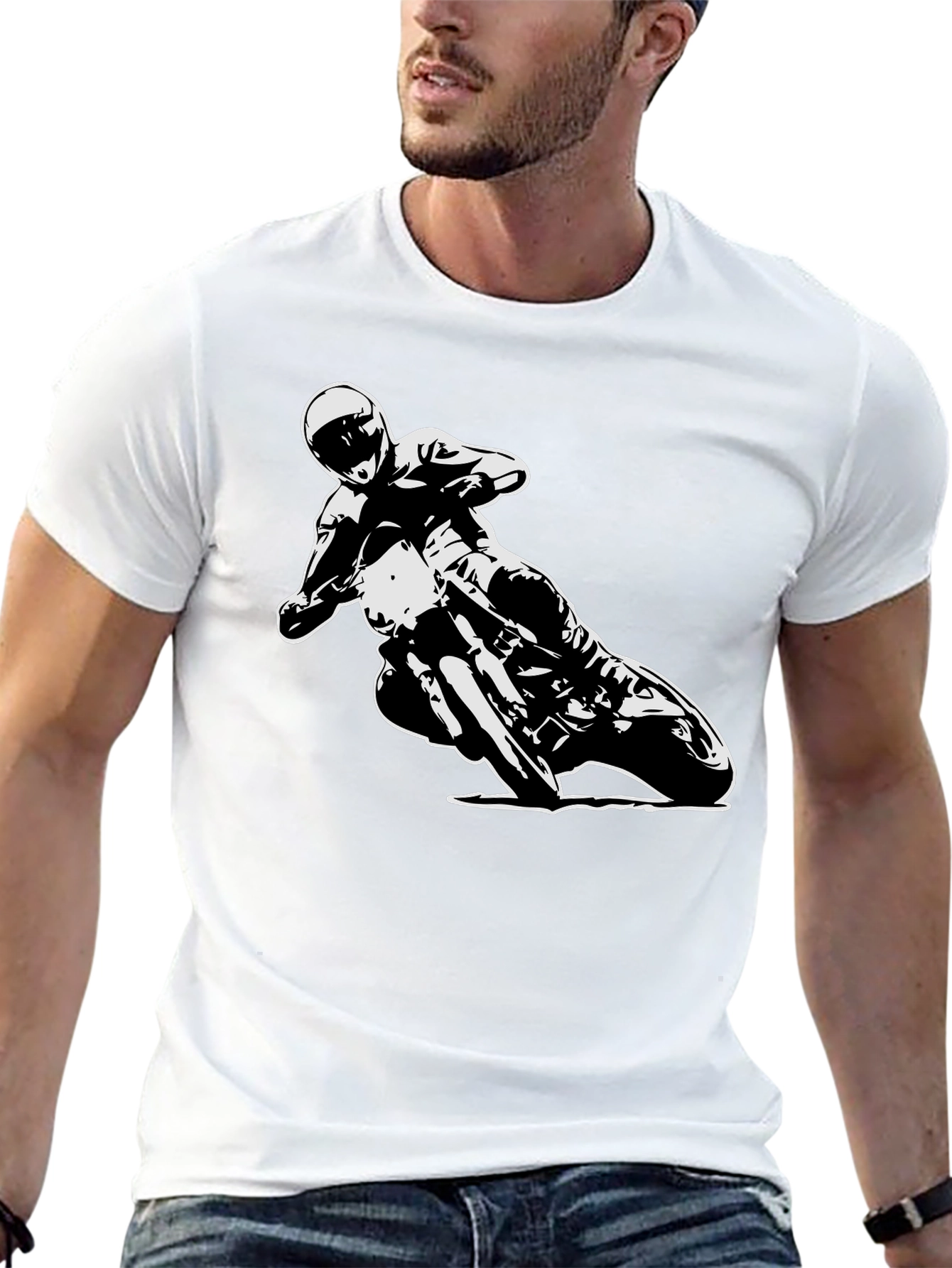 Black Motorcycle Rider Graphic Tee - Black Cotton T-Shirt view 13