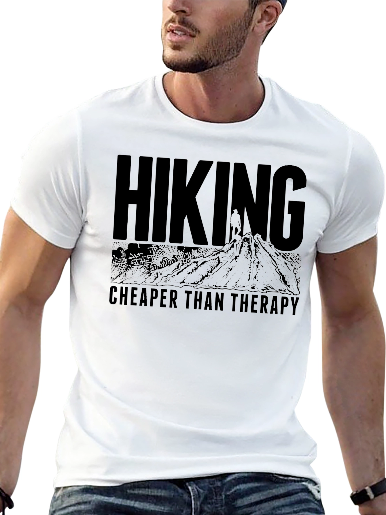 Black Hiking Cheaper Than Therapy Graphic T-Shirt view 13