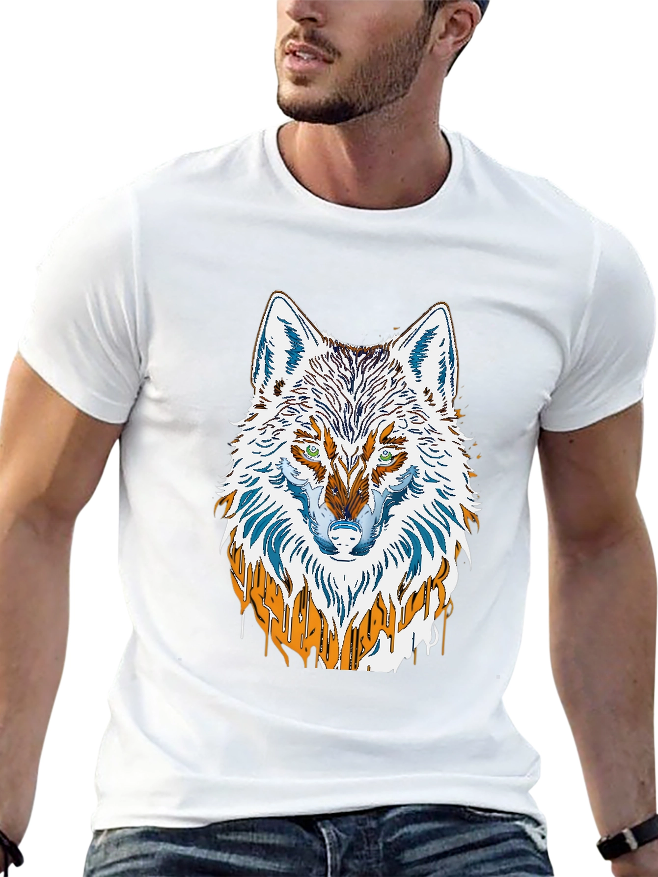 Black Wolf Graphic Print Men's Black T-Shirt view 13