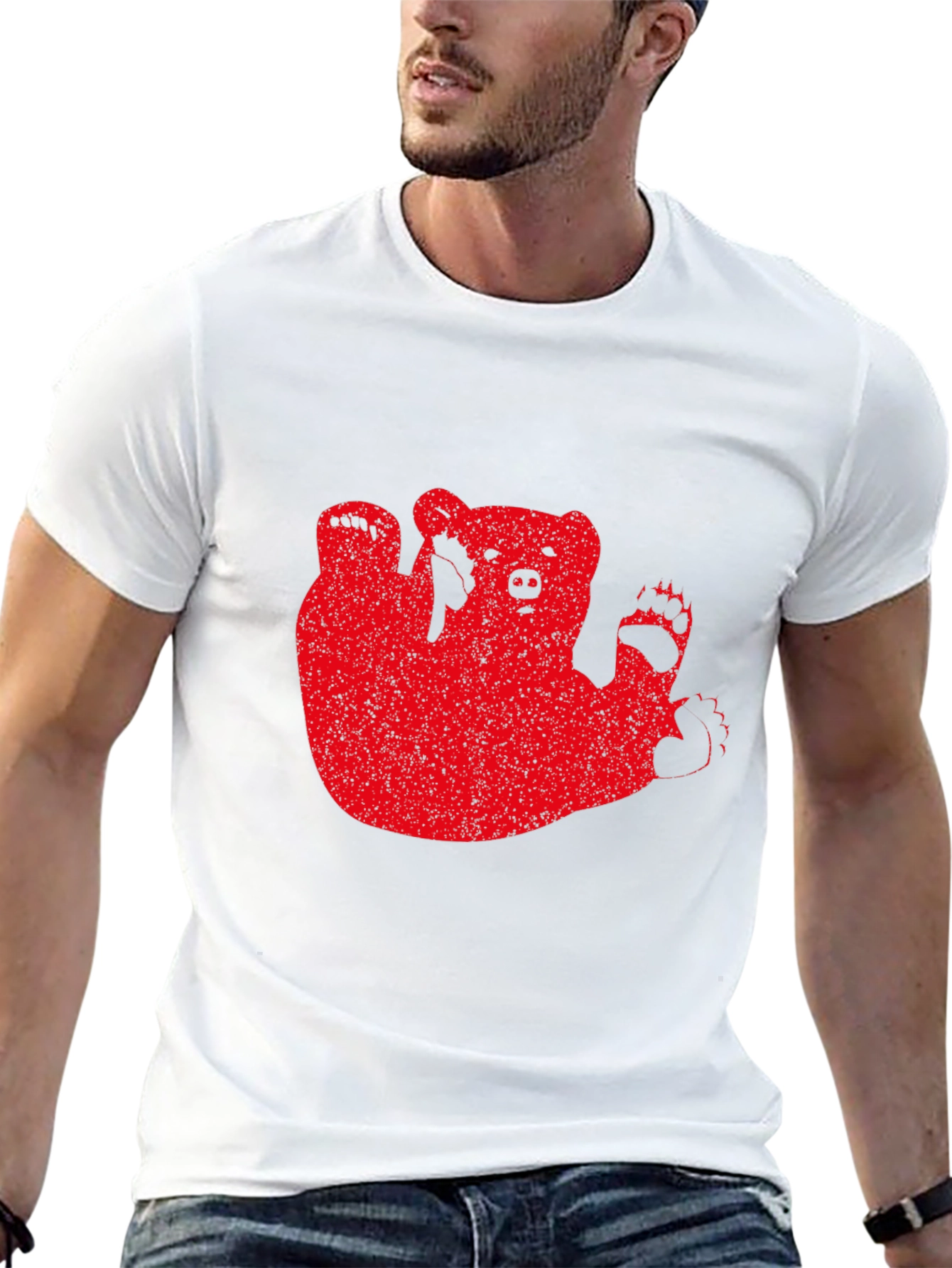 Black Red Bear Graphic Black T-Shirt Casual Wear view 13