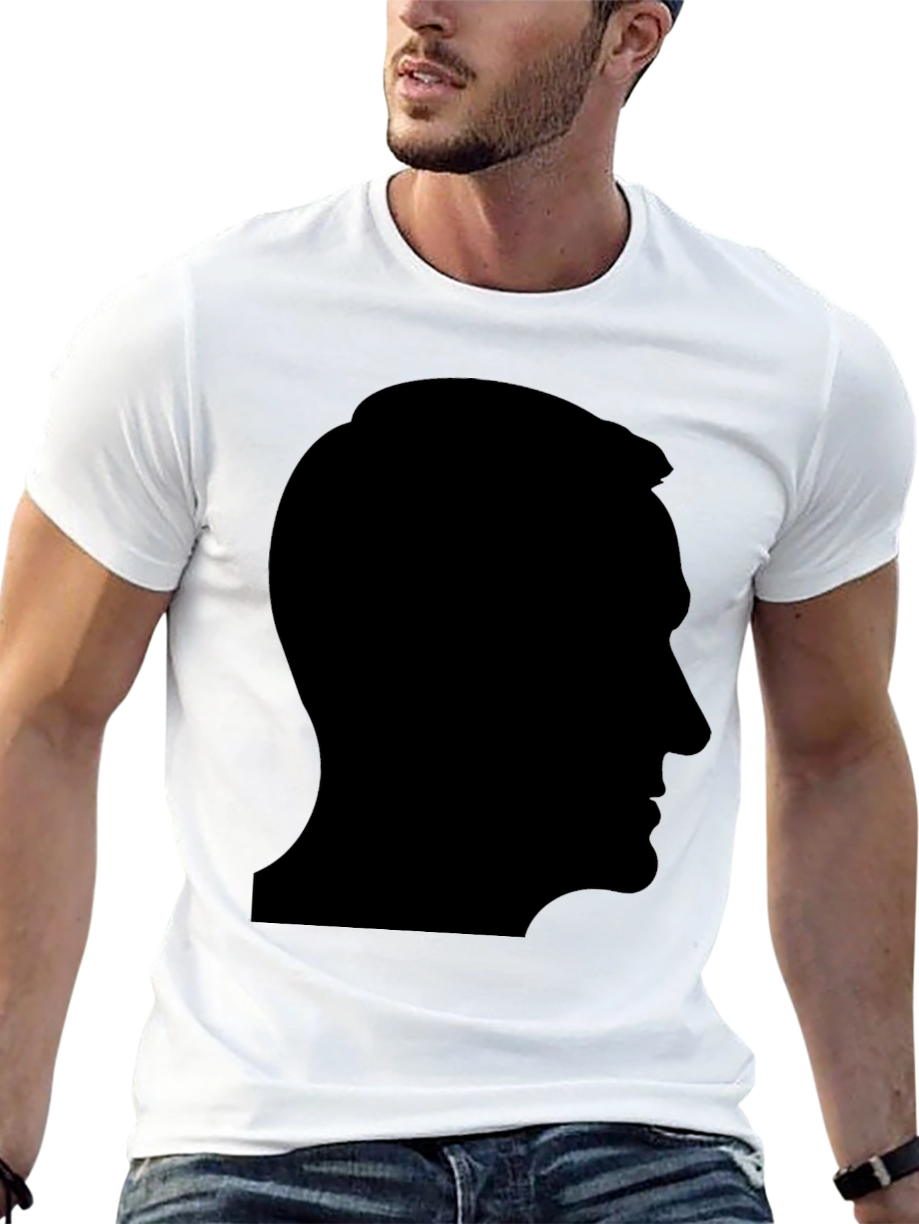 Black Silhouette Portrait Graphic Tee - Stylish Black T-Shirt view 13