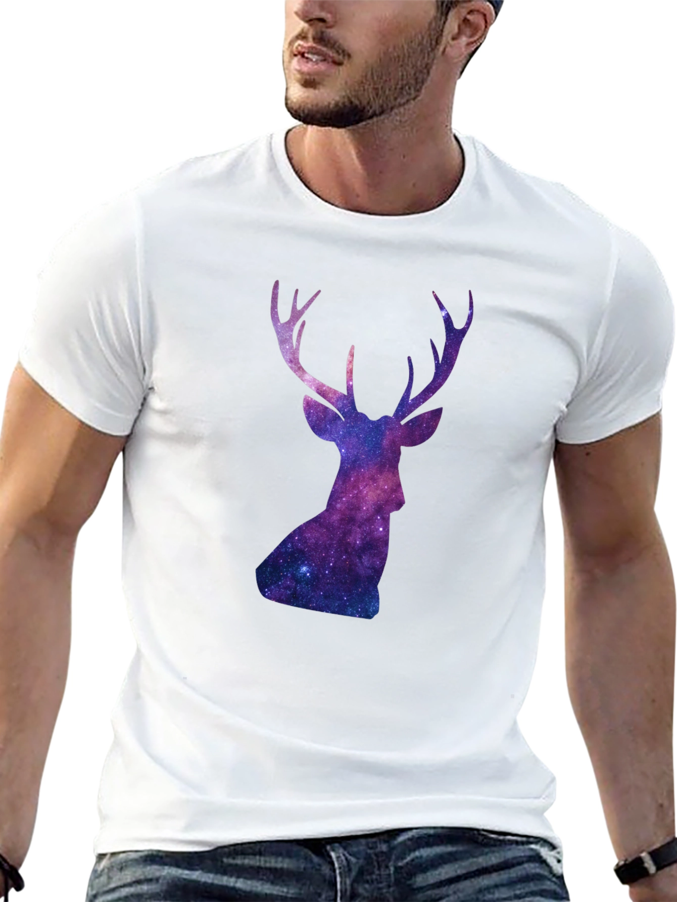Black Cosmic Deer Graphic Tee - Black Cotton Blend view 13