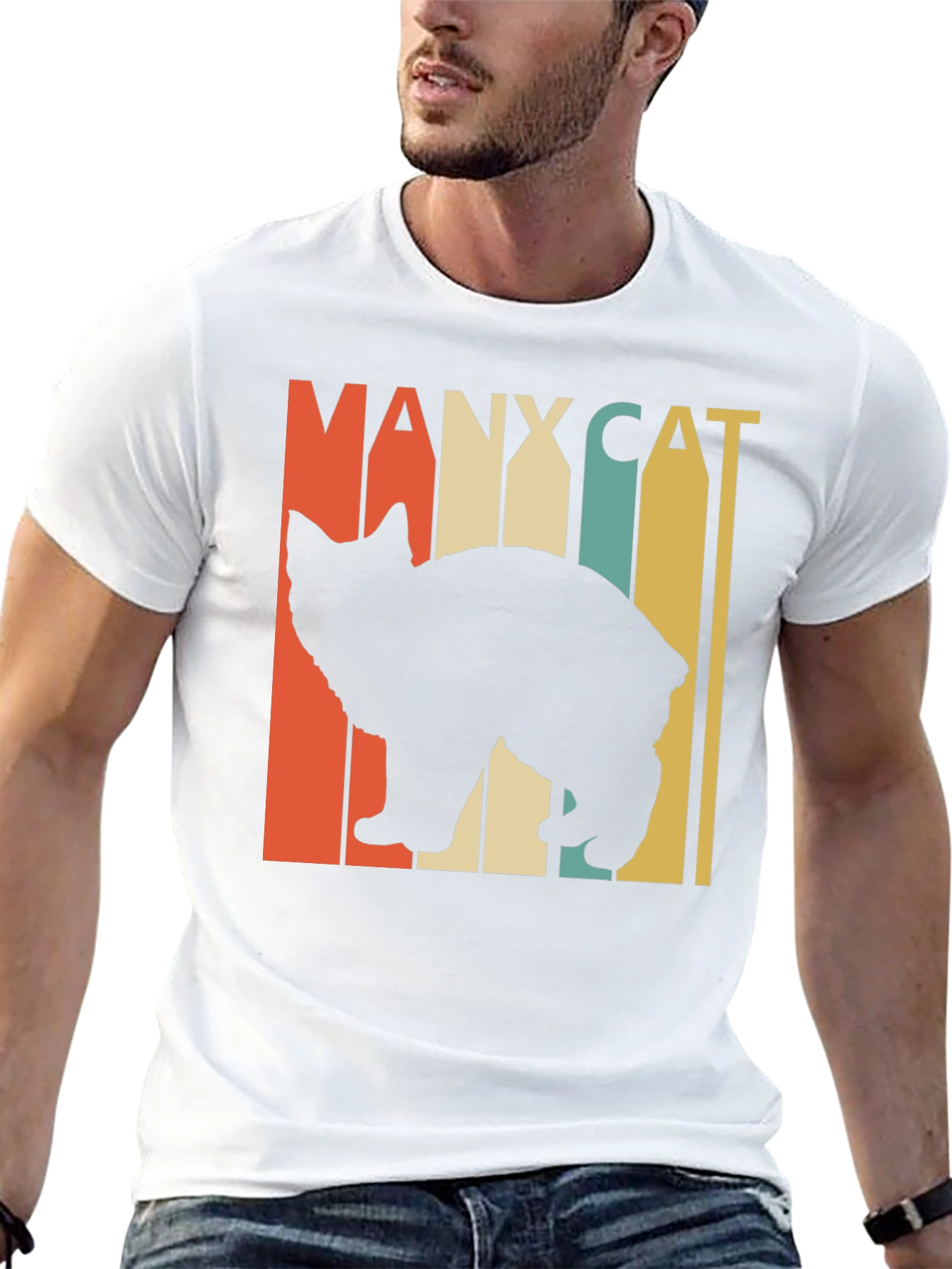 Black Manx Cat Retro Style T-Shirt - Vintage Design view 13