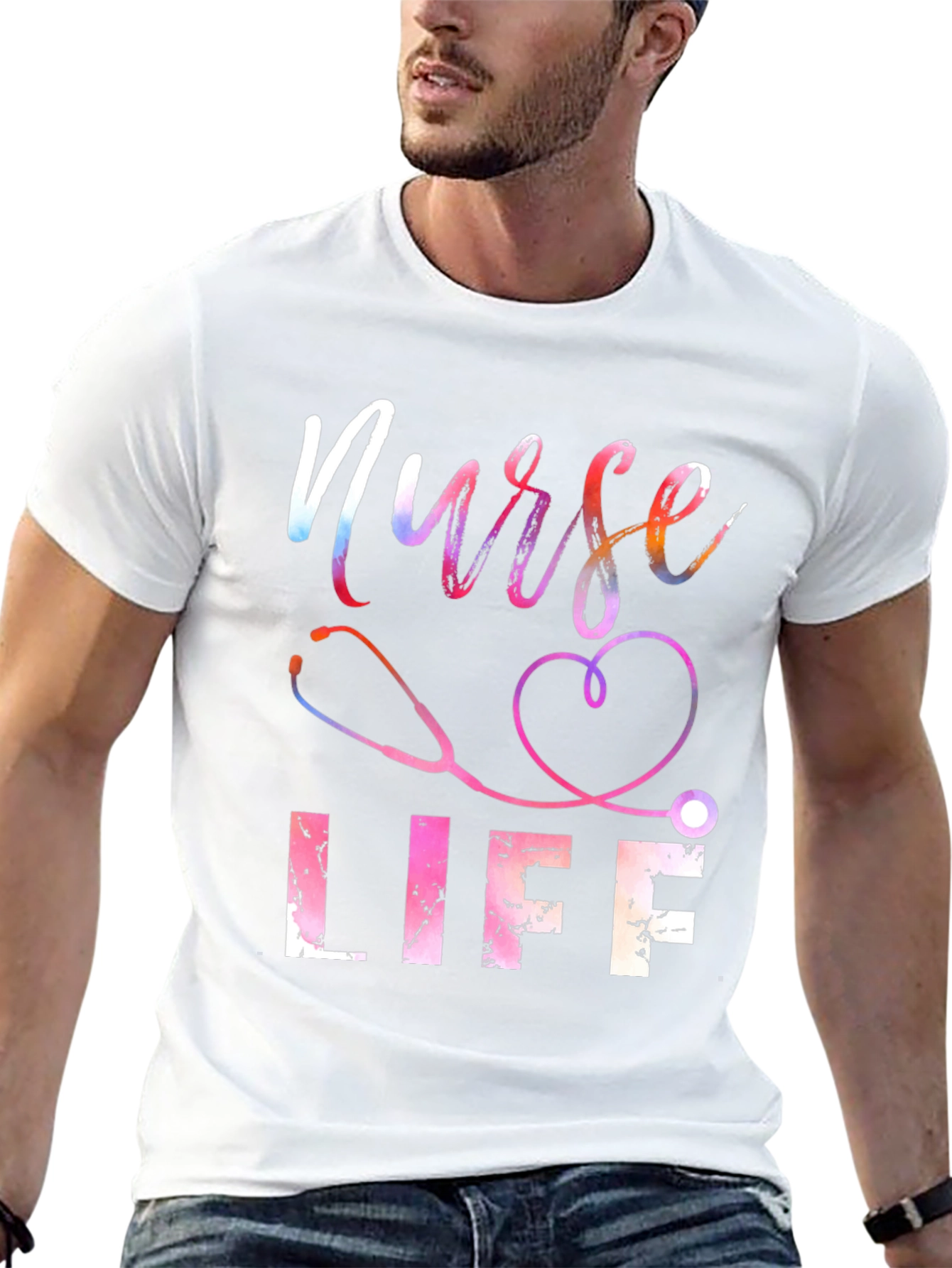 Black Nurse Life T-Shirt - Stethoscope Heart view 13