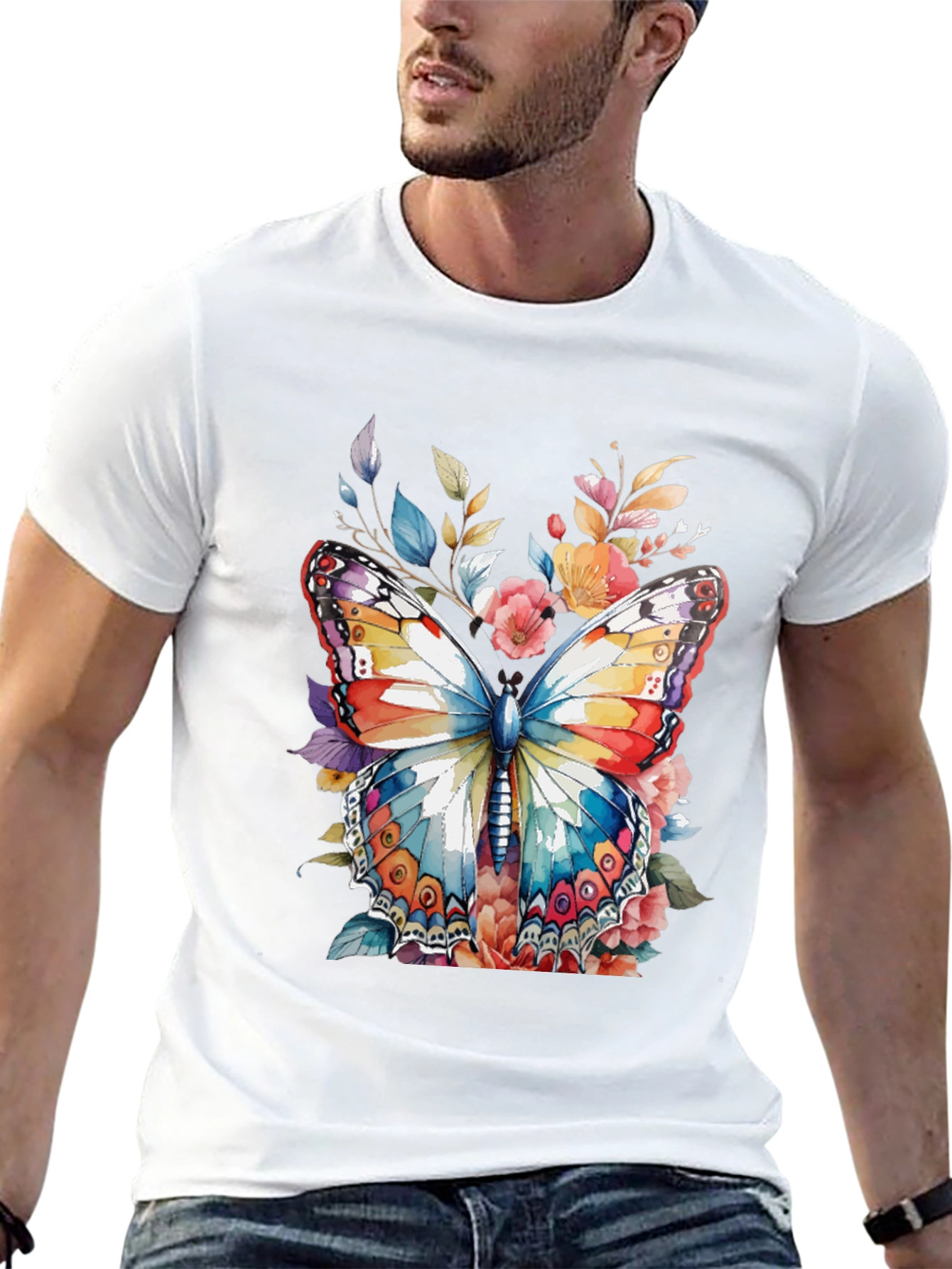 Black Butterfly Floral Graphic Print Men's Tee view 13