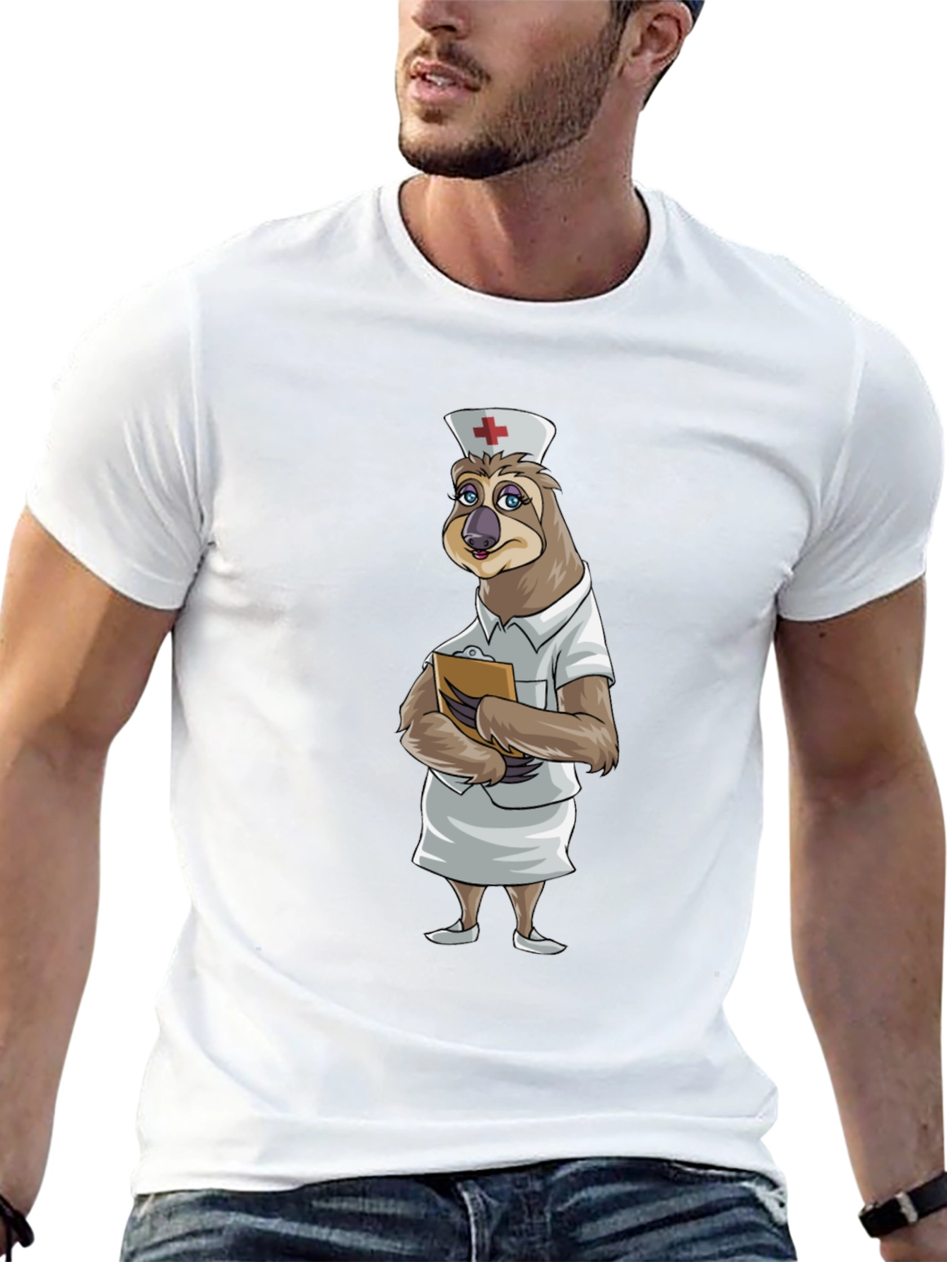 Black Sloth Nurse T-Shirt - Funny Cartoon Animal Tee view 13