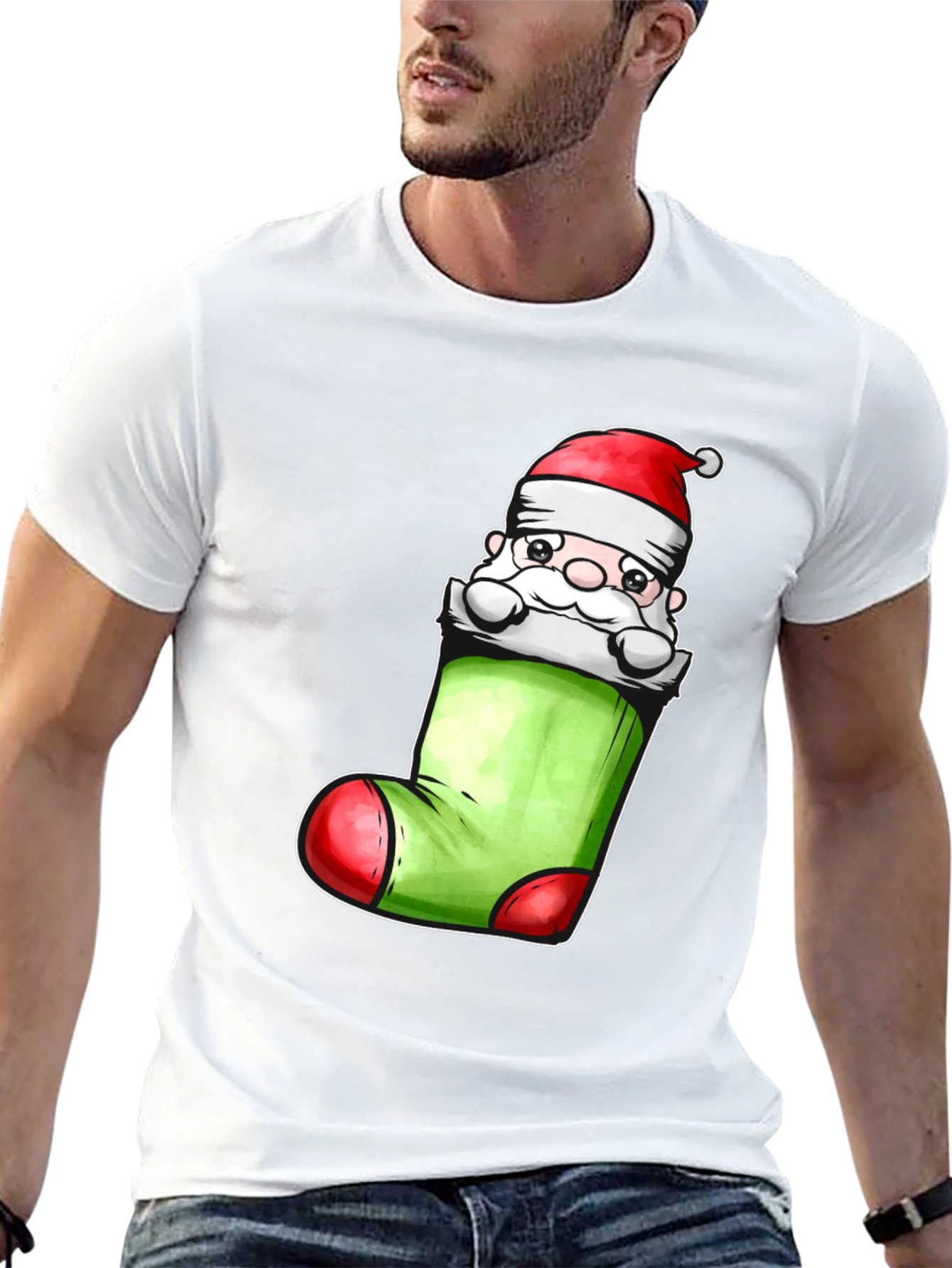 Black Santa in Stocking Graphic Tee view 13