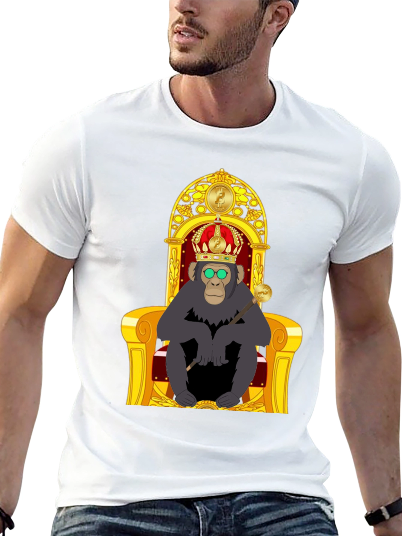 Black Ape King T-Shirt - Cartoon Gorilla on Throne view 13