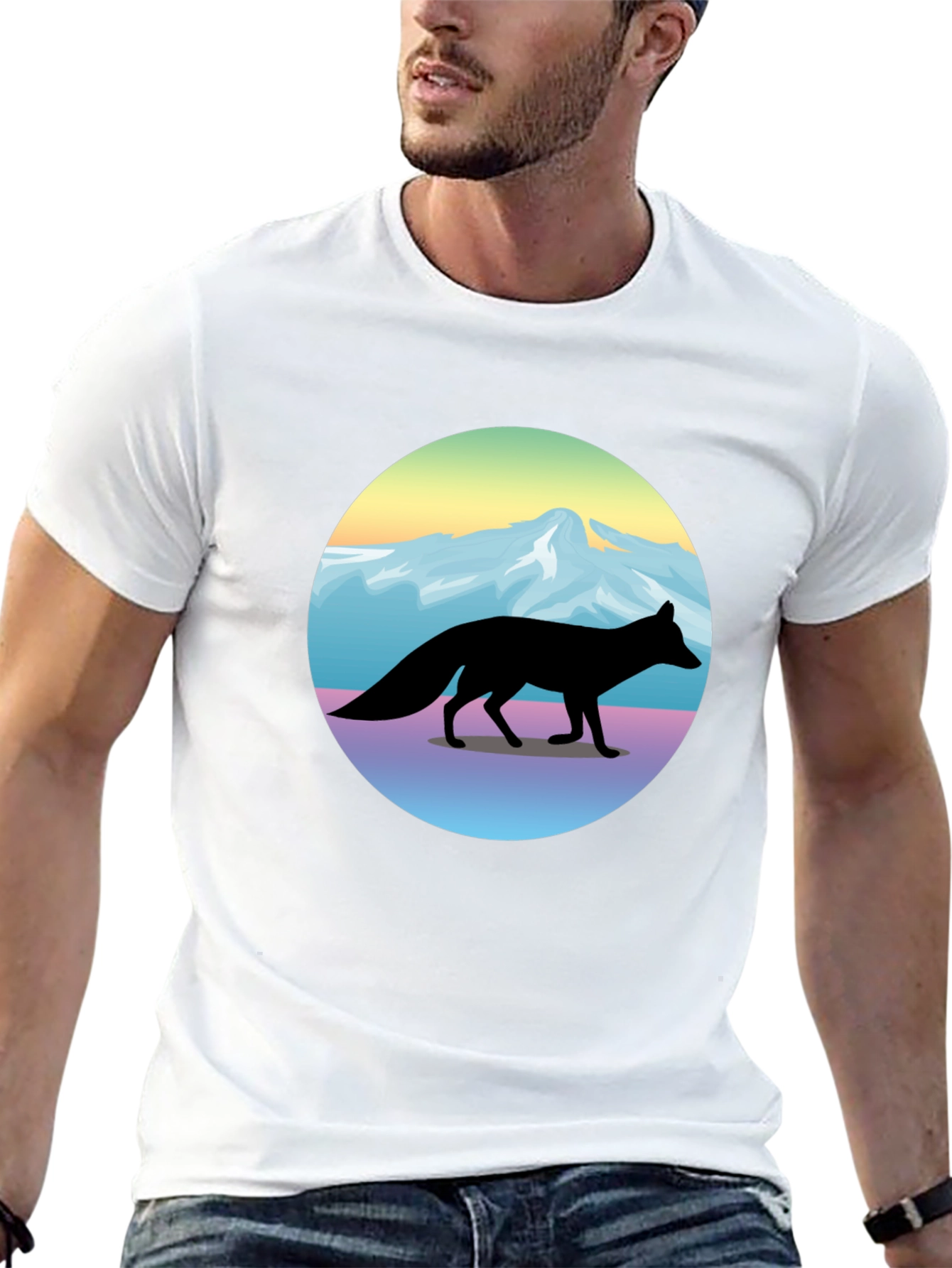 Black Fox Mountainscape Graphic T-Shirt - Unisex Black Tee view 13