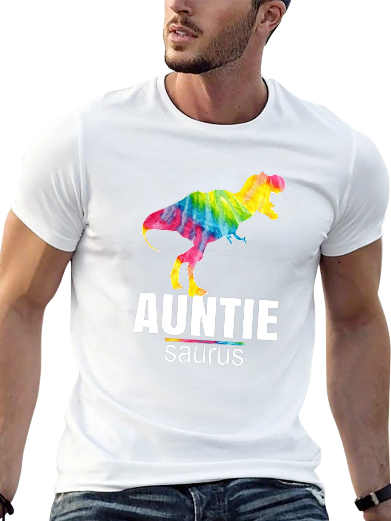 Black Auntie Saurus T-Rex Tie Dye Graphic T-Shirt view 13