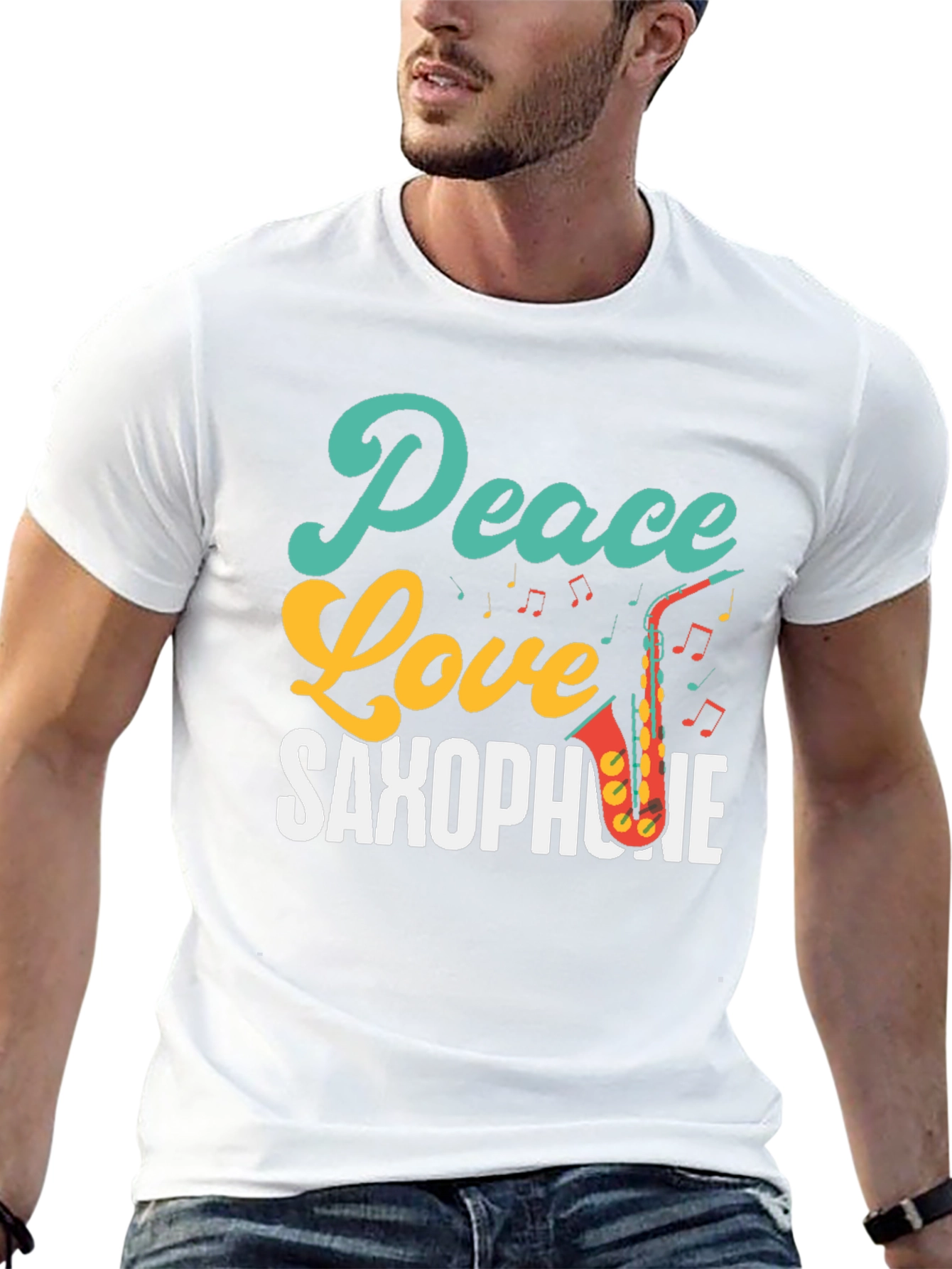Black Peace Love Saxophone T-Shirt - Music Lover Tee view 13