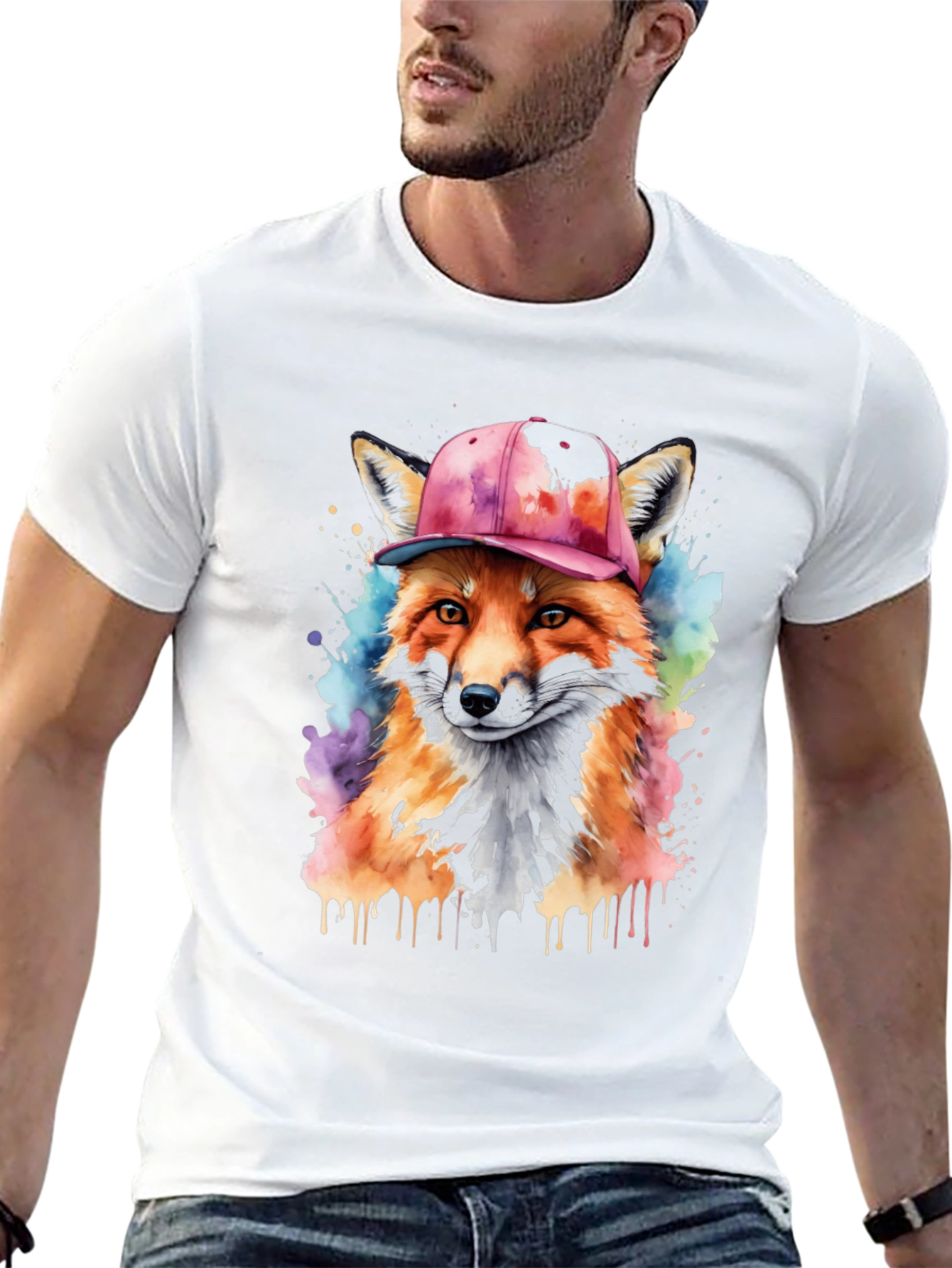 Black Cool Fox Graphic Tee - Men's Black T-Shirt view 13
