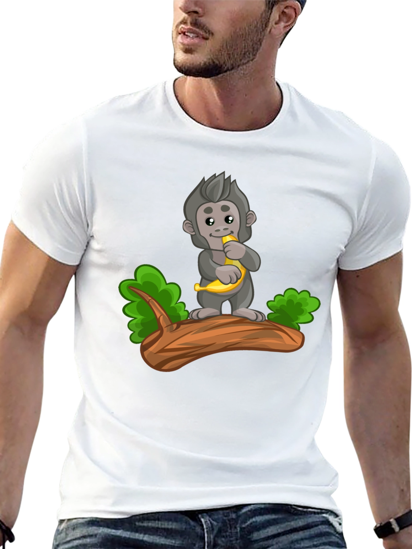Black Monkey Banana Cartoon Black T-Shirt view 13