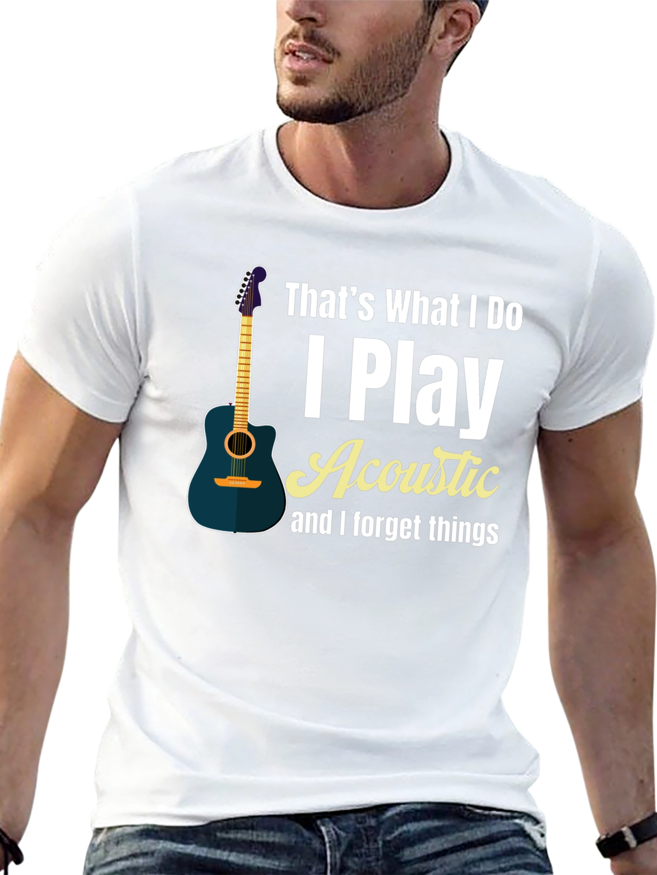 Black Acoustic Guitar Player Black T-Shirt view 13