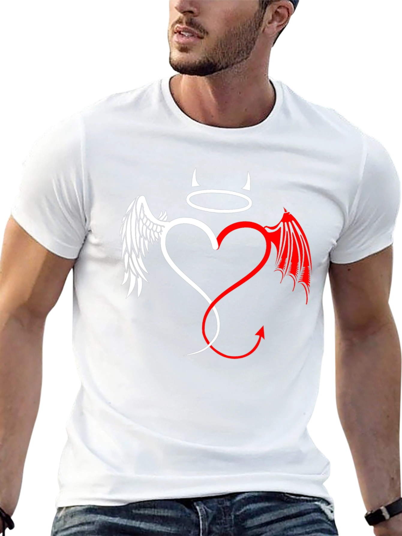 Black Angel & Devil Heart Graphic Tee - Unisex view 13