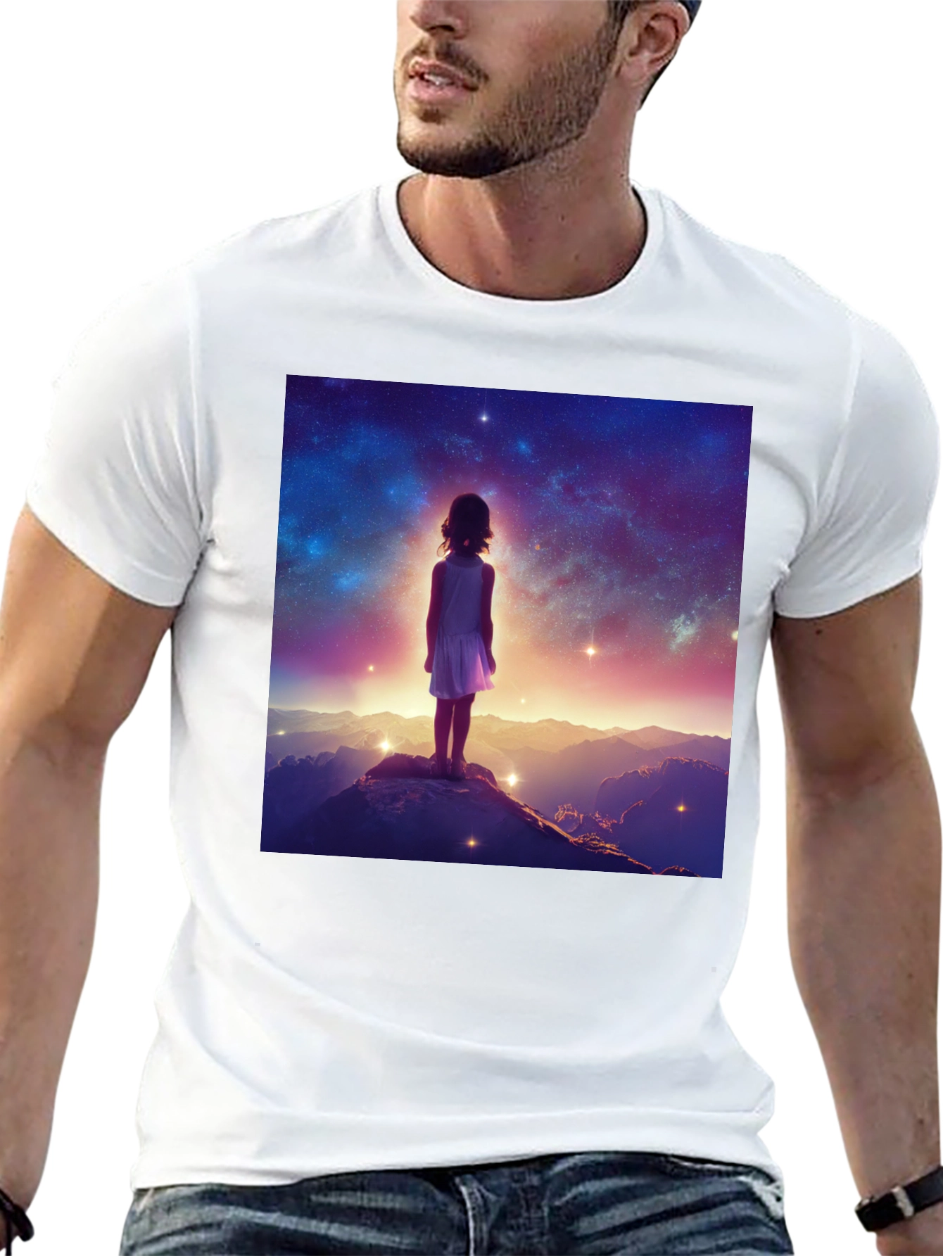 Black Cosmic Dreamer Graphic Tee - Black Cotton Blend view 13