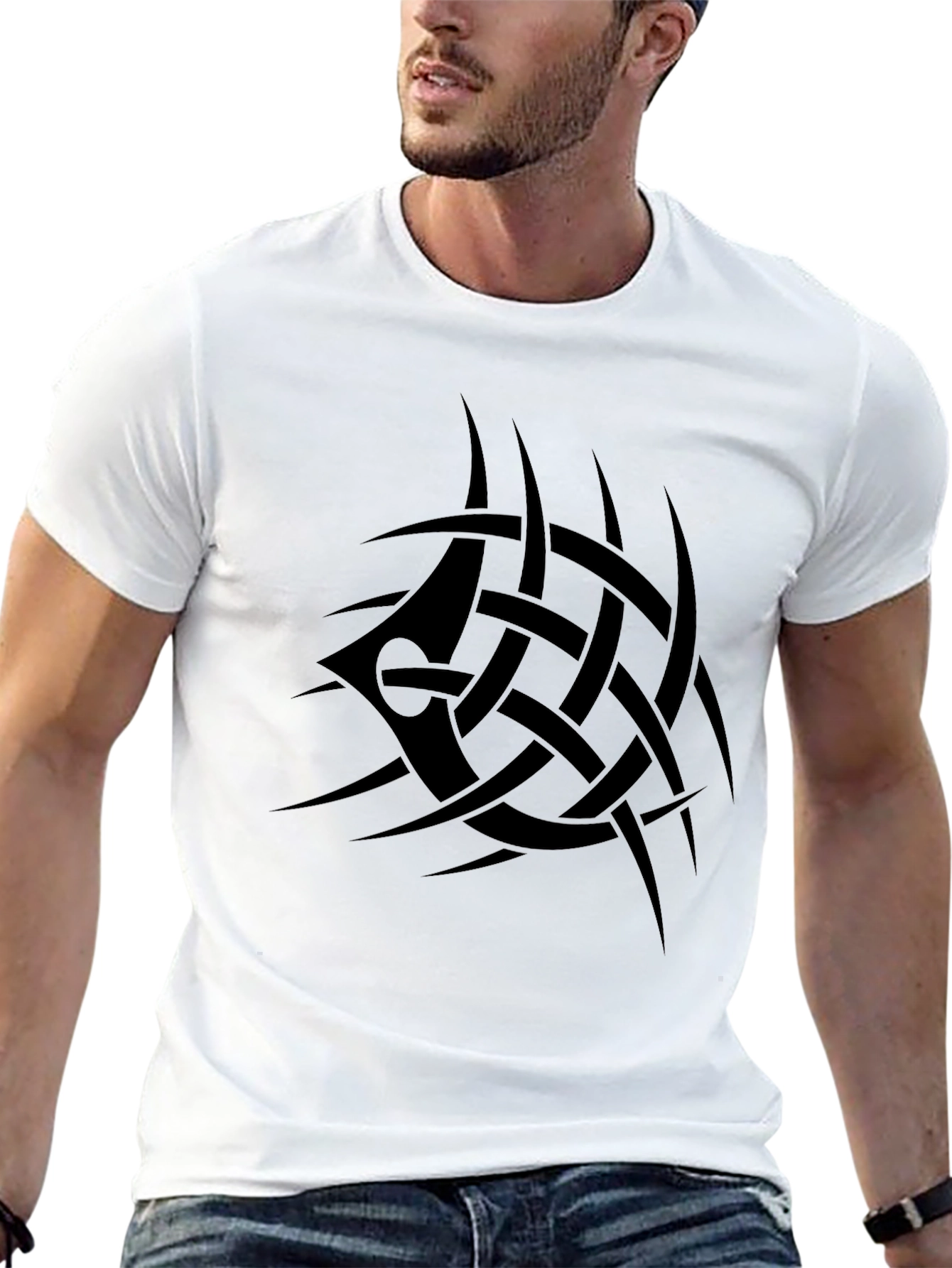 Black Men's Black Tribal Tattoo Graphic T-Shirt view 13