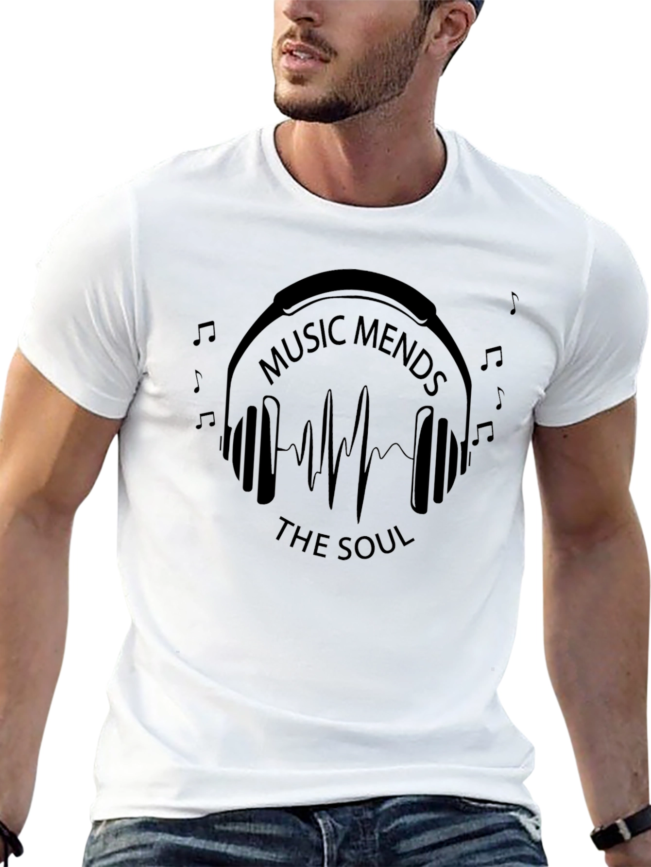 Black Music Mends Soul Graphic Tee - Black Casual T-Shirt view 13