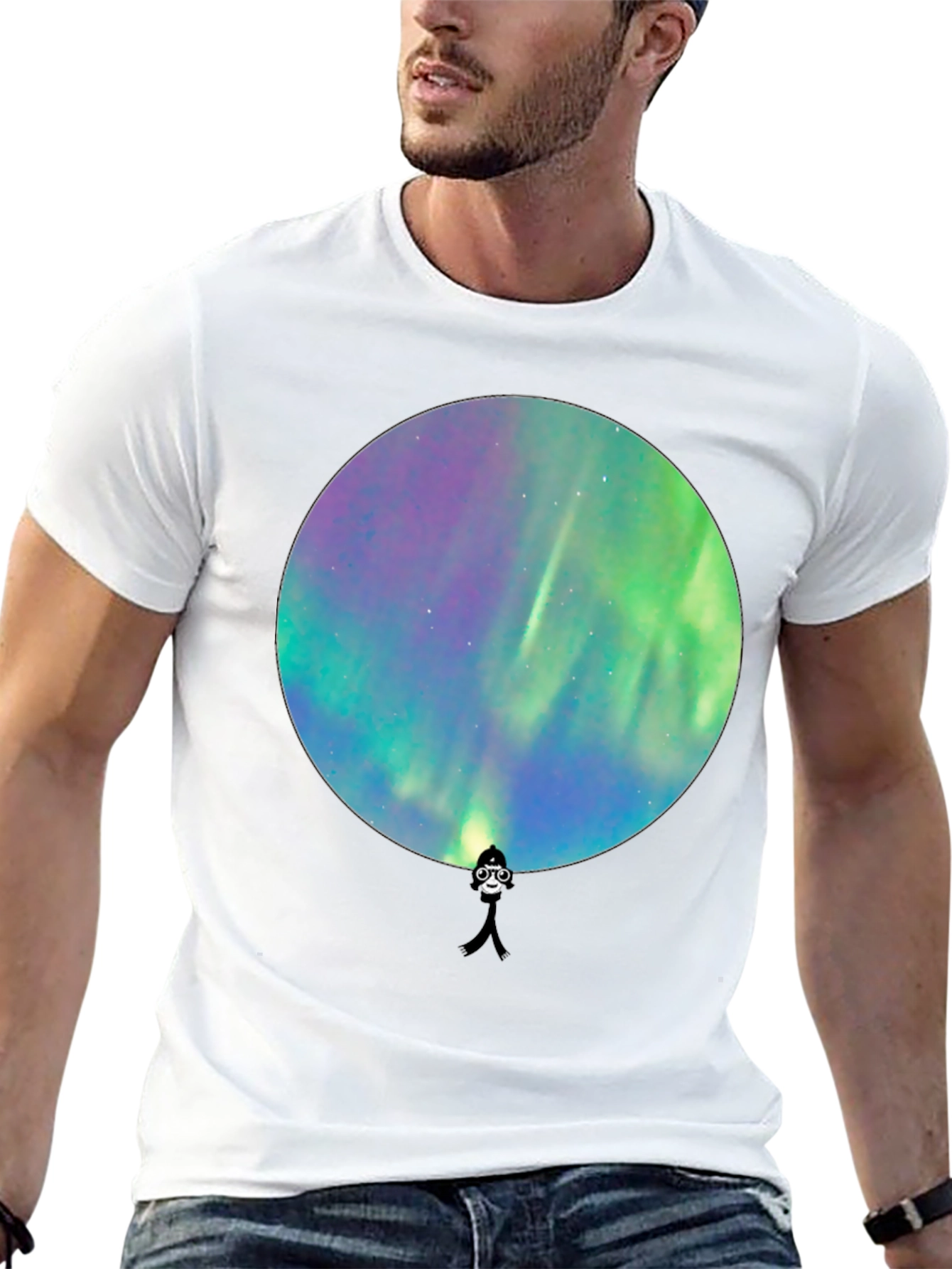 Black Aurora Borealis Silhouette Graphic T-Shirt view 13