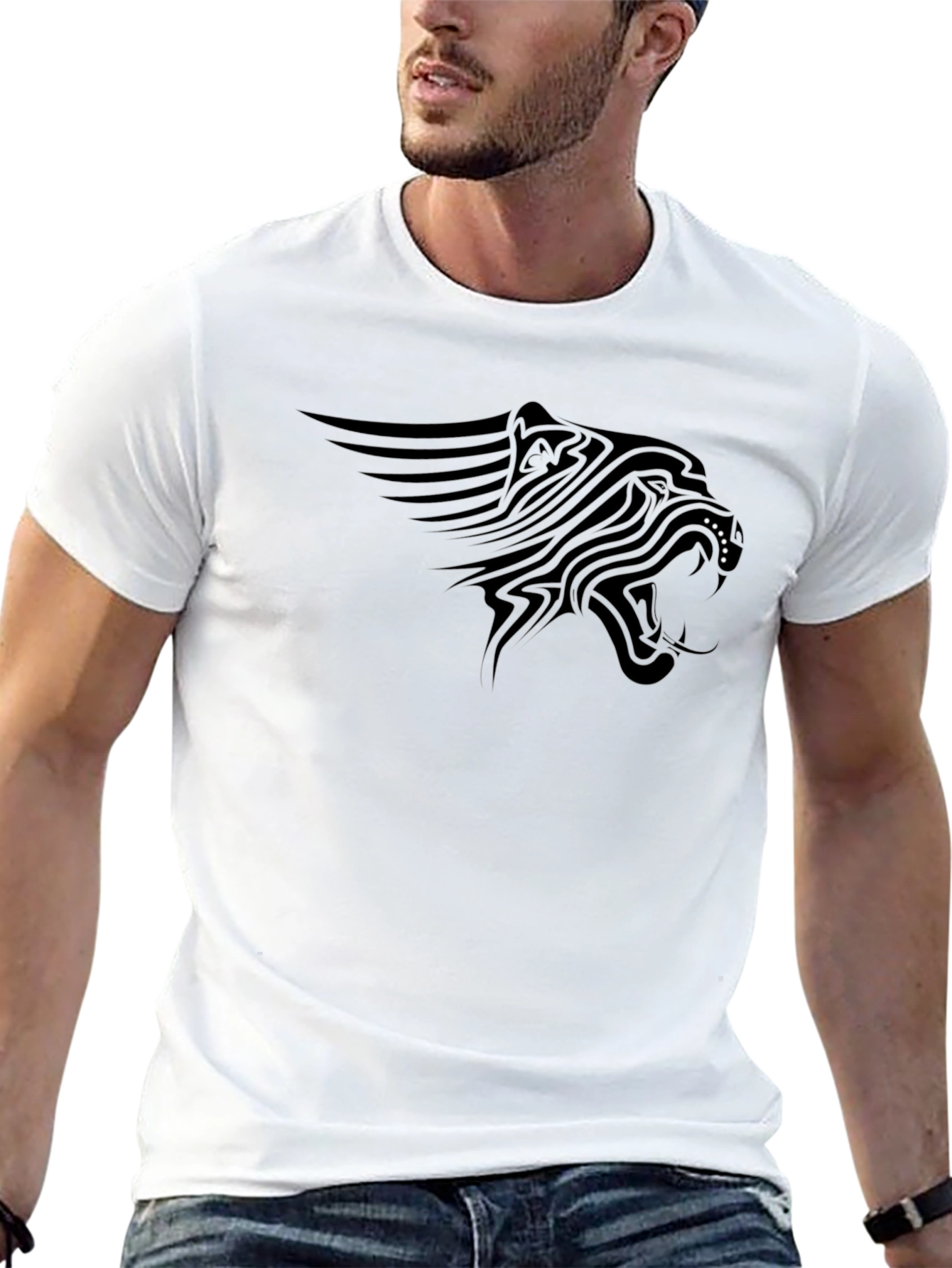 Black Black T-Shirt with Tribal Lion Graphic view 13