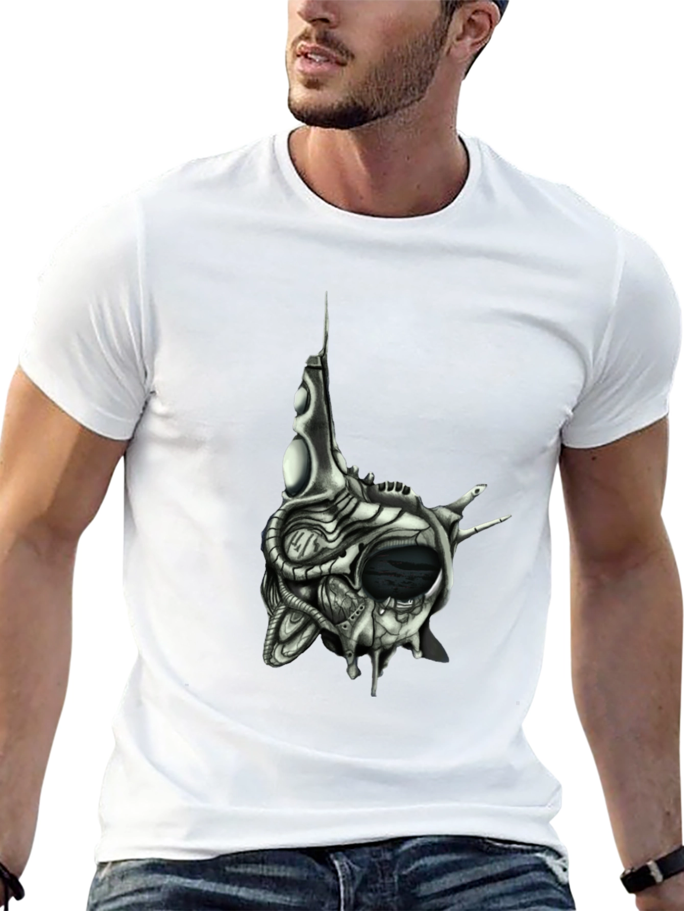 Black Cybernetic Skull T-Shirt - Dark Sci-Fi Style view 13