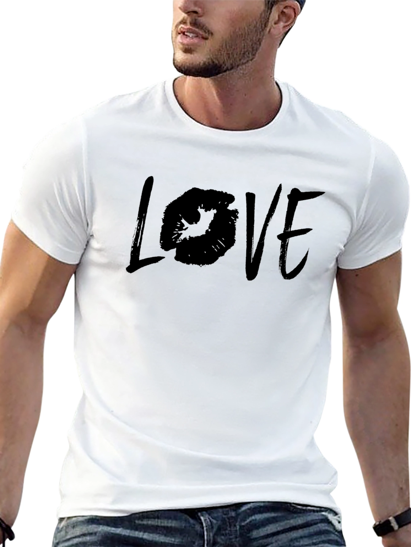 Black Love Lips Print Black Cotton T-Shirt view 13